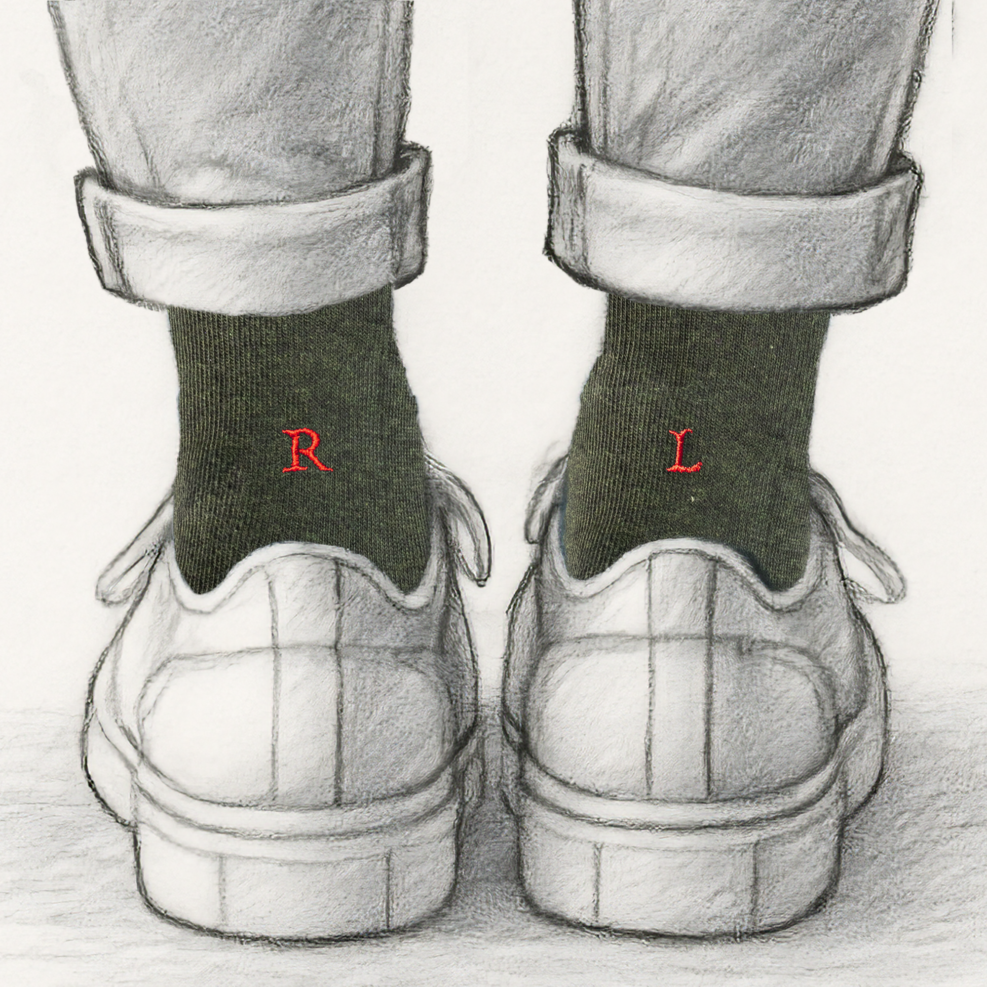 Chaussettes homme en coton extensible | Vertes avec initiales rouges brodées | Taille 40/45 | Longueur genou