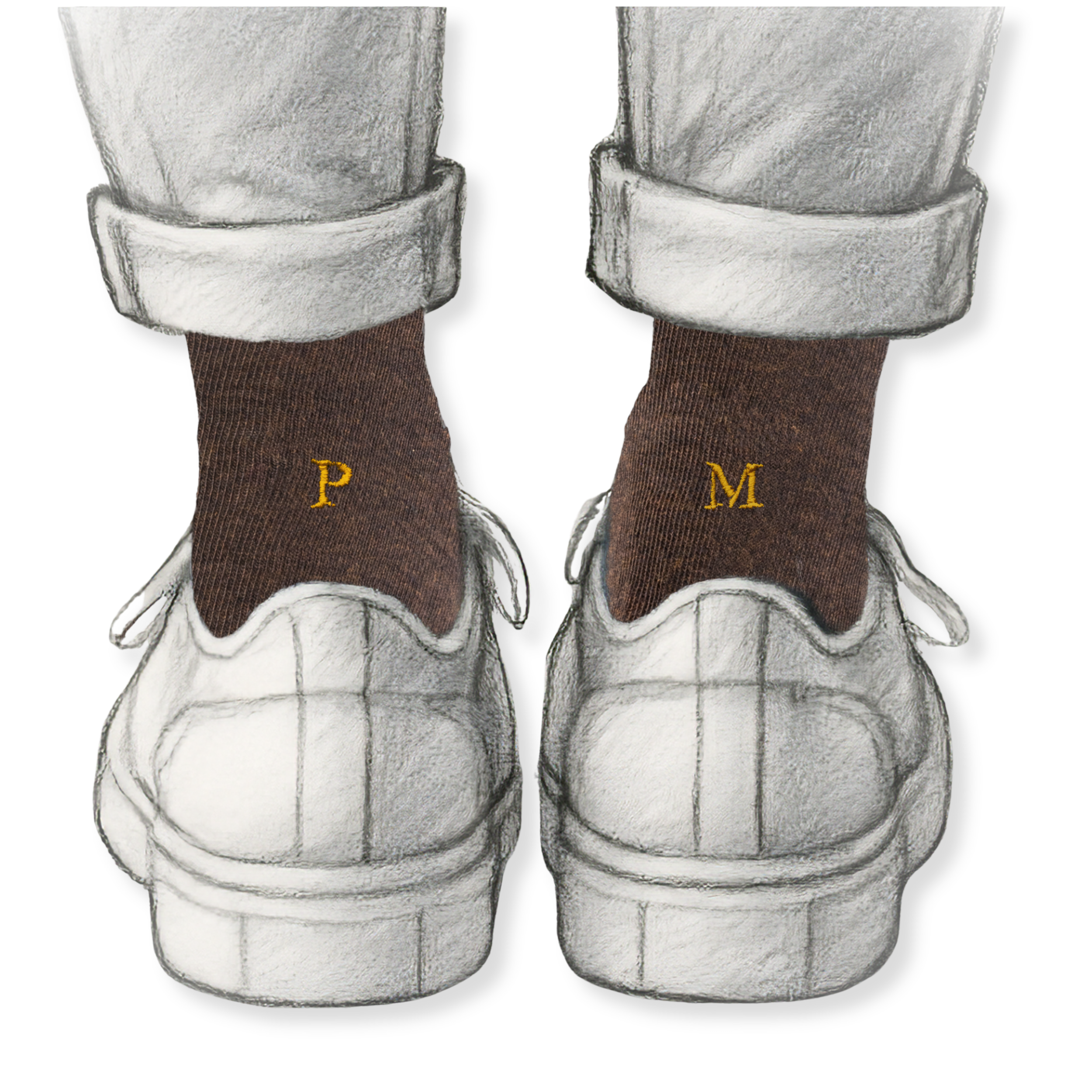 Calze Uomo Cotone Stretch | Marrone Iniziali Ricamate Senape | Taglia 40/45 | Lunghezza Ginocchio
