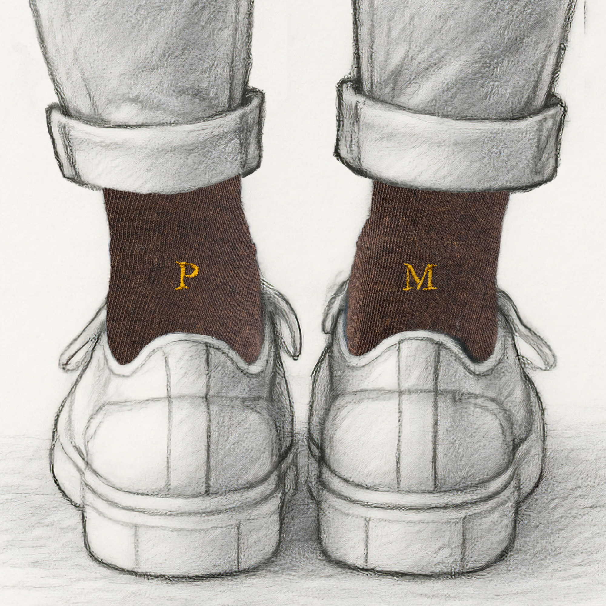 Chaussettes homme en coton extensible | Marron avec initiales brodées | Taille 40/45 | Longueur genou