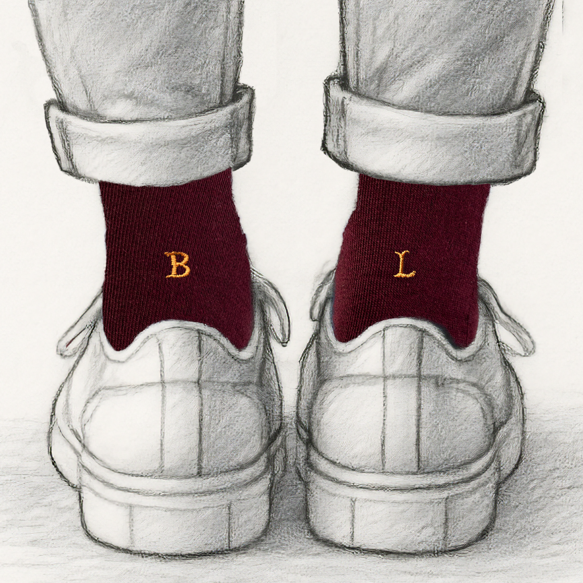 Chaussettes homme en coton extensible | Bordeaux avec initiales brodées et moutarde | Taille 40/45 | Longueur genou