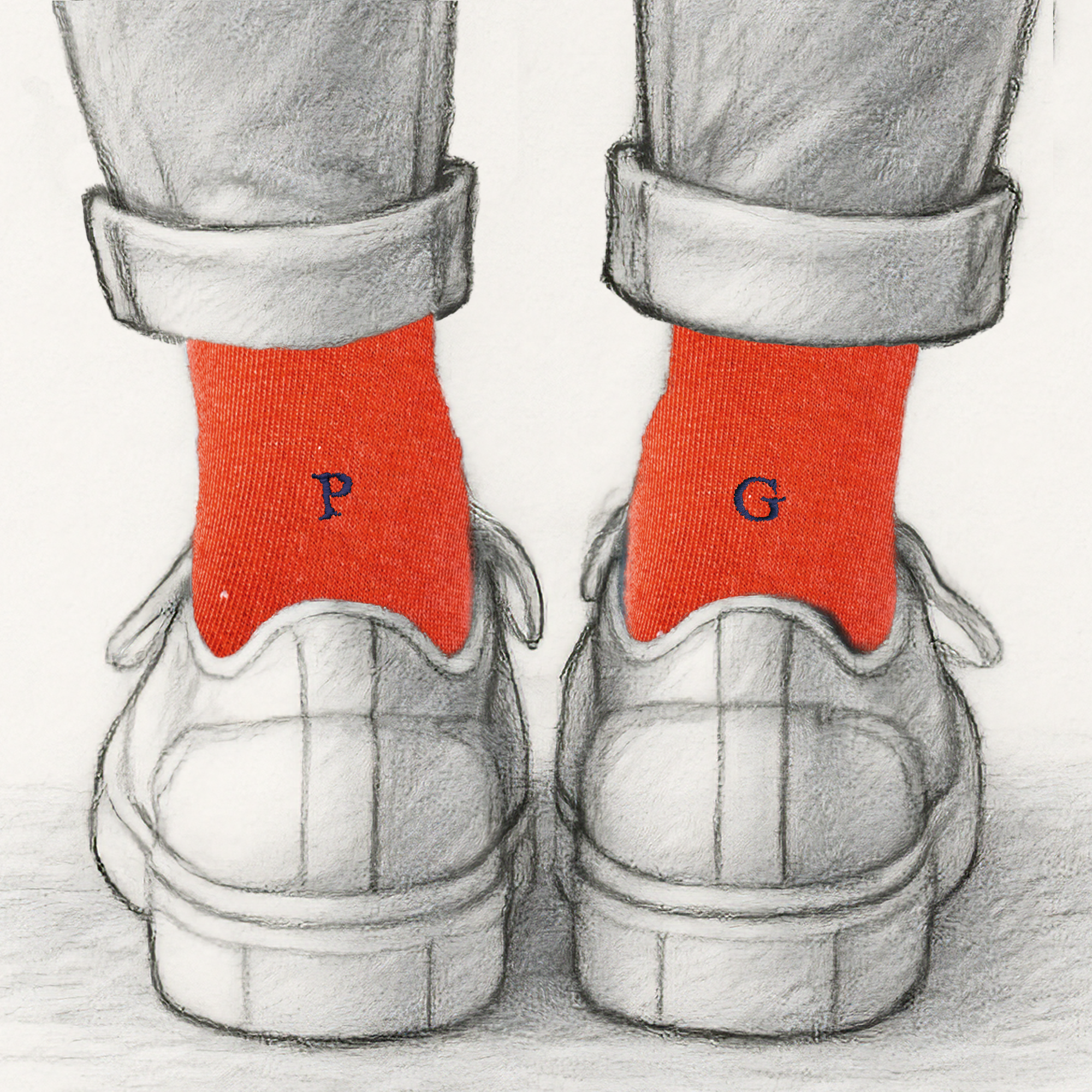 Chaussettes homme en coton extensible | Orange avec initiales brodées en bleu | Taille 40/45 | Longueur genou