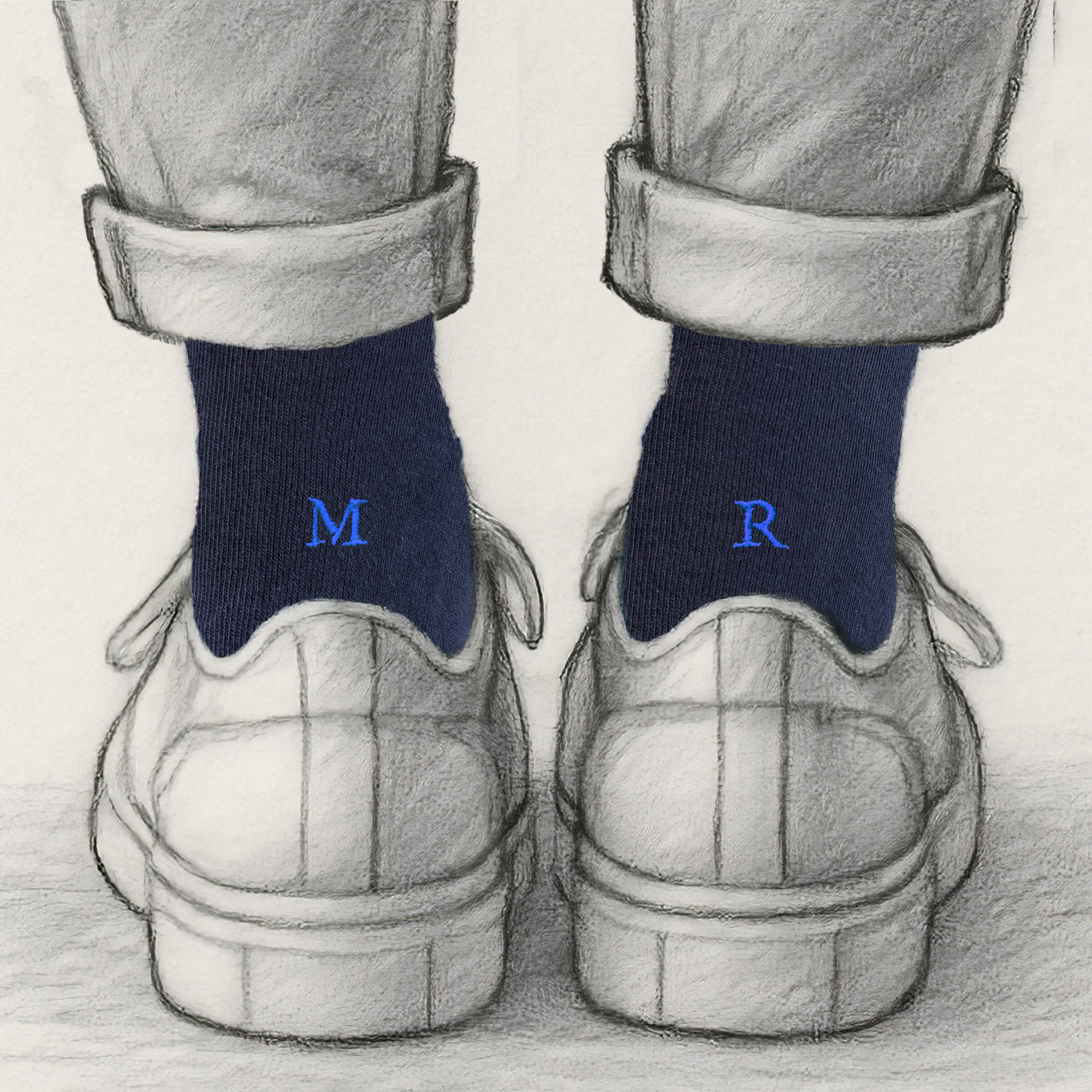 Chaussettes homme en coton extensible | Initiales brodées bleu roi | Taille 40/45 | Longueur genou