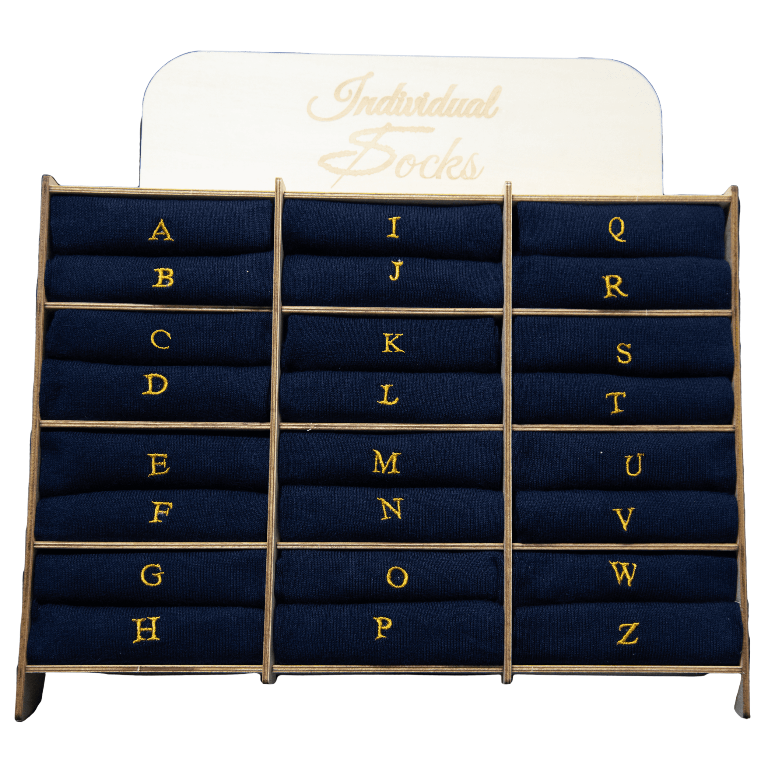 Calze Uomo Cashmere Blend | Blu iniziali Ricamate Senape | Lunghezza Ginocchio