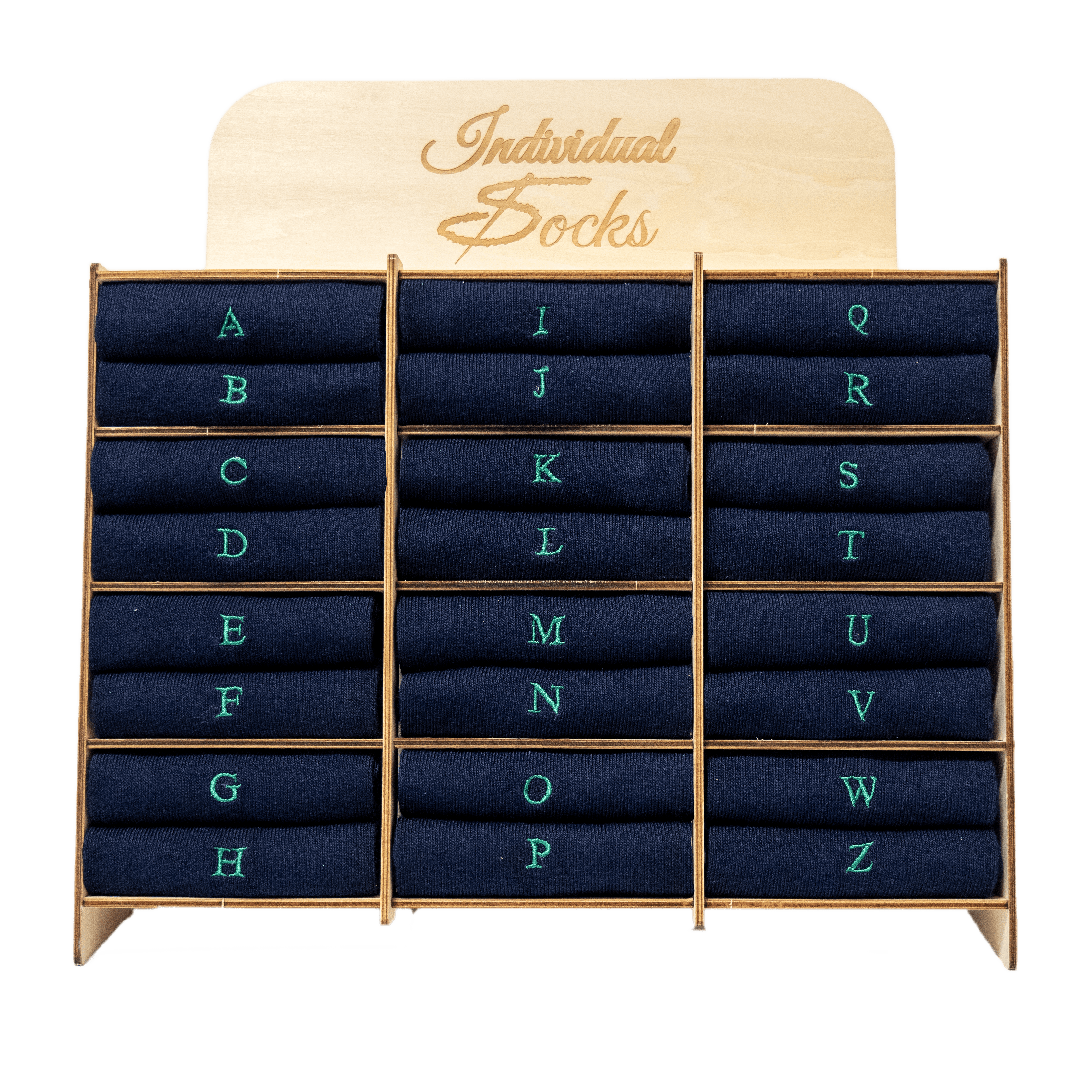 Chaussettes homme en coton extensible | Bleues avec initiales vertes brodées | Taille 40/45 | Longueur genou