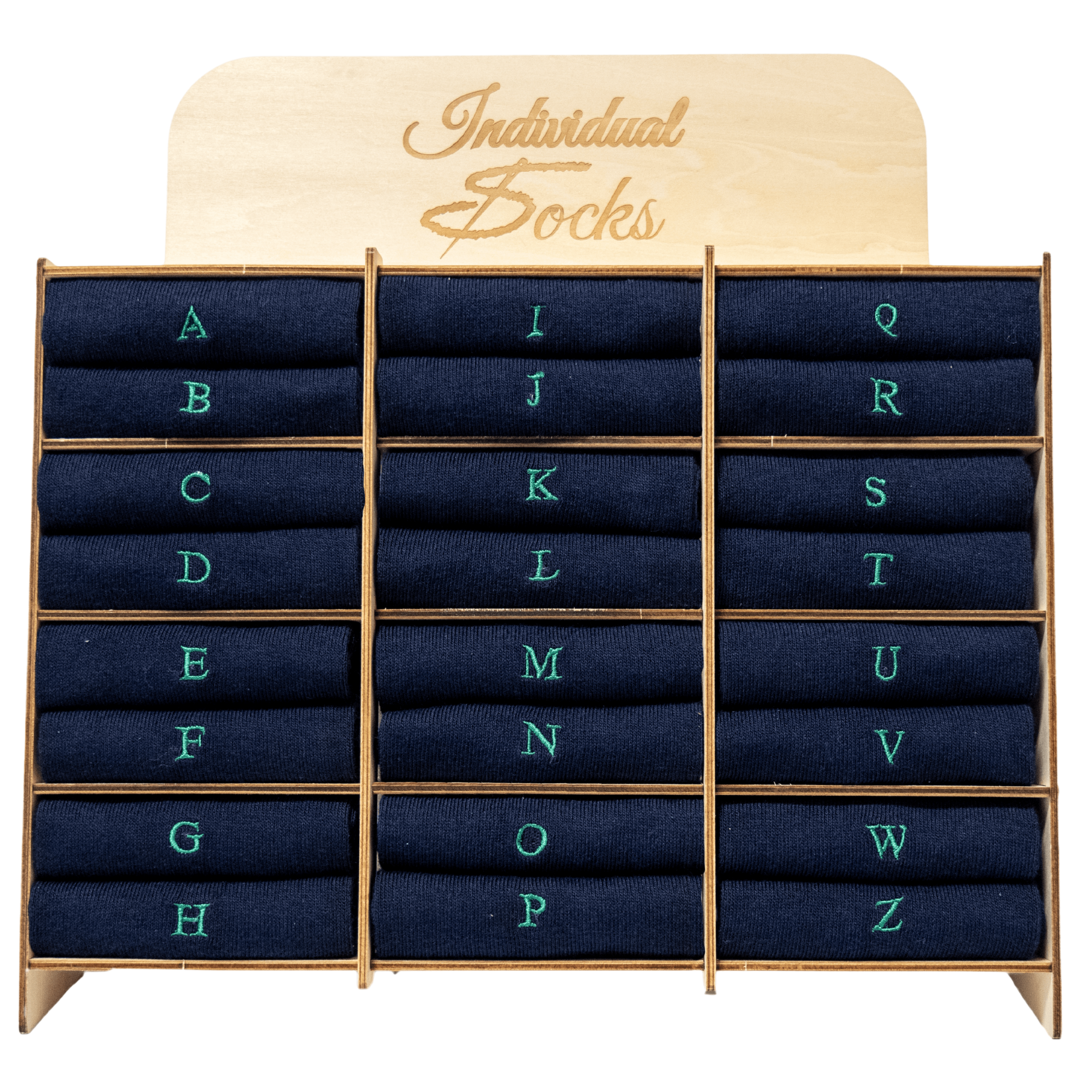 Calze Uomo Cashmere Blend | Blu iniziali Ricamate Verde | Lunghezza Ginocchio