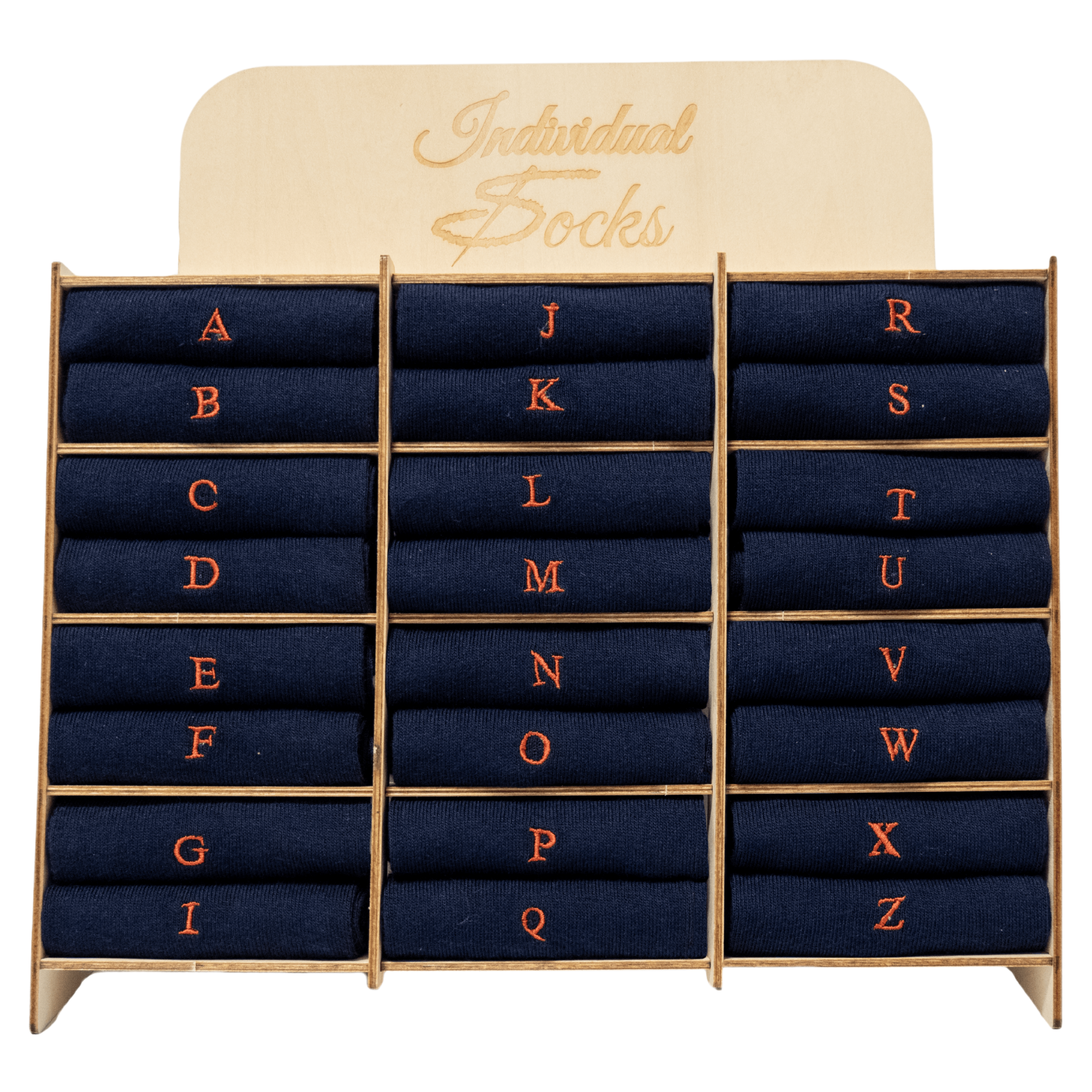 Calze Uomo Cashmere Blend | Blu iniziali Ricamate Arancio | Lunghezza Ginocchio