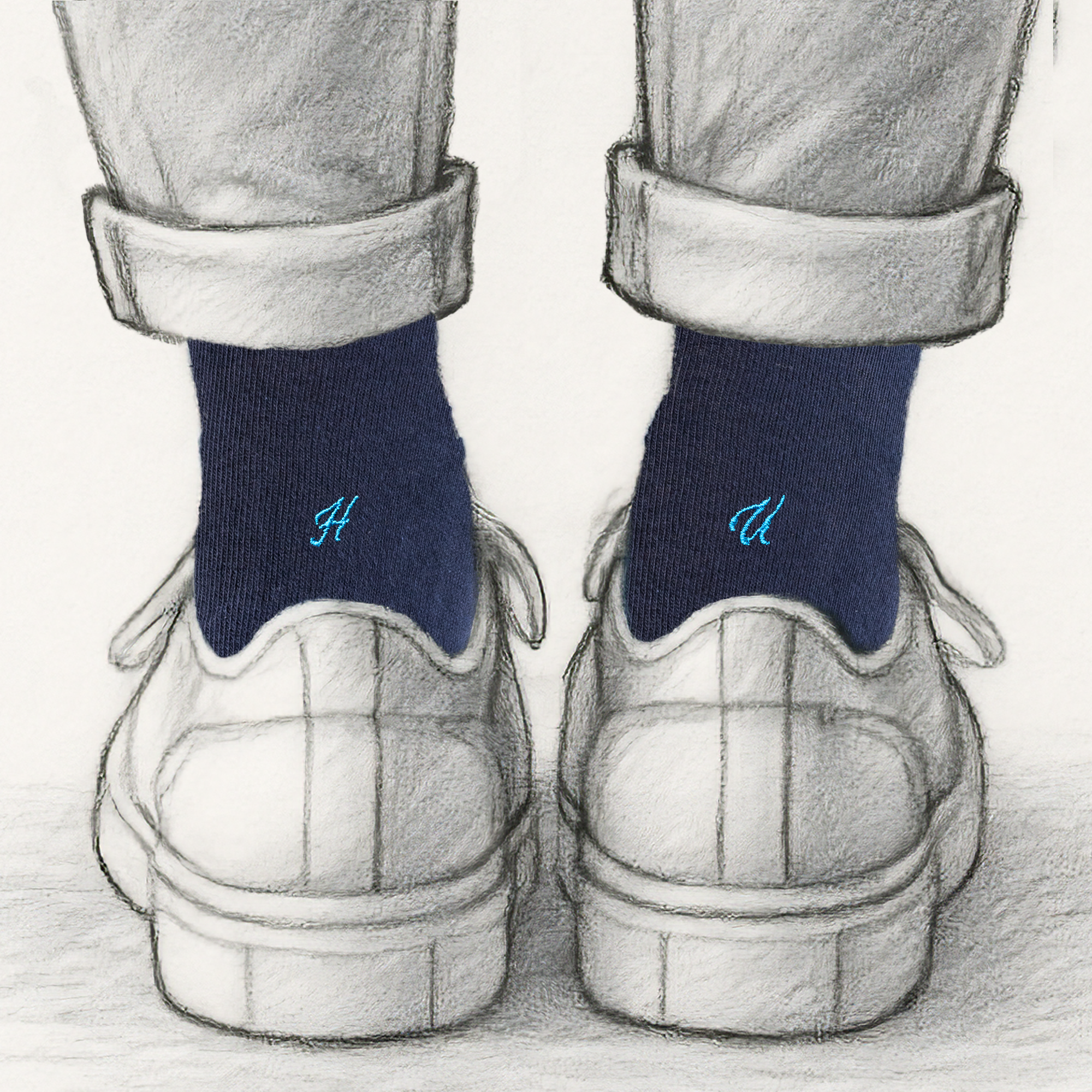 Chaussettes homme en coton extensible | Bleu roi avec initiales brodées en cursive | Taille 40/45 | Longueur genou