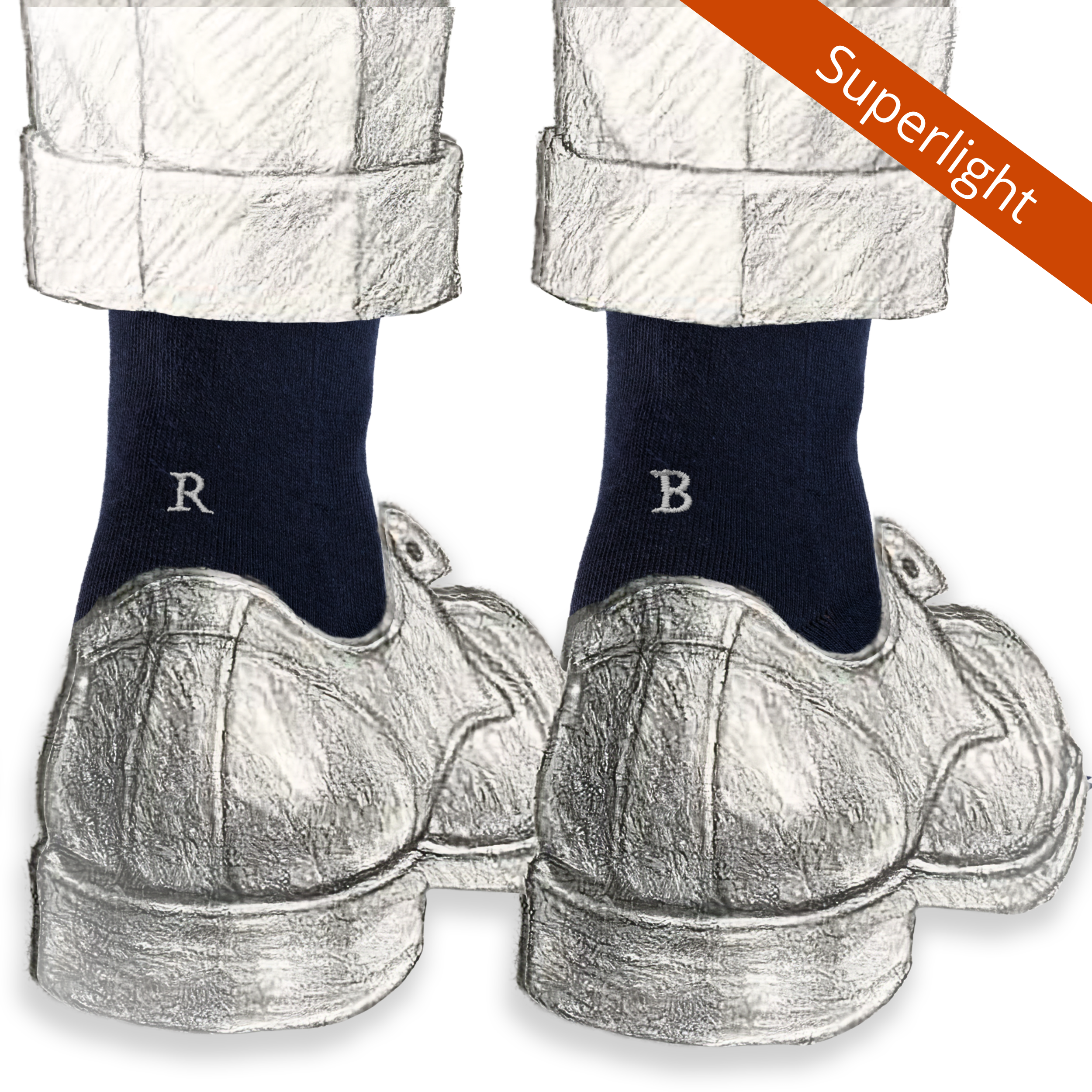 Chaussettes extensibles en laine écossaise pour homme | Bleues avec initiales brodées grises | Taille 40/45 | Longueur genou