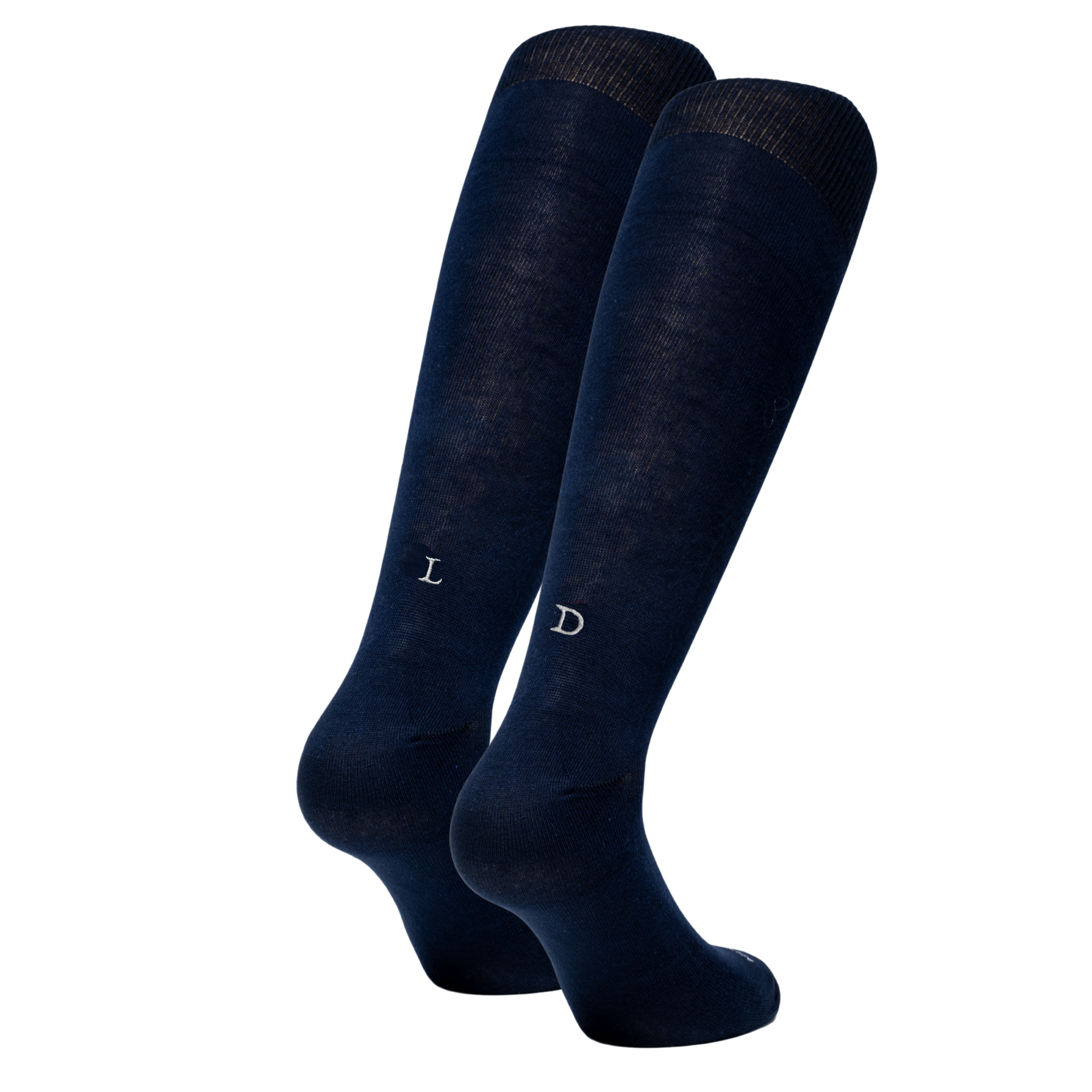 Chaussettes extensibles en laine écossaise pour homme | Bleues avec initiales brodées grises | Taille 40/45 | Longueur genou