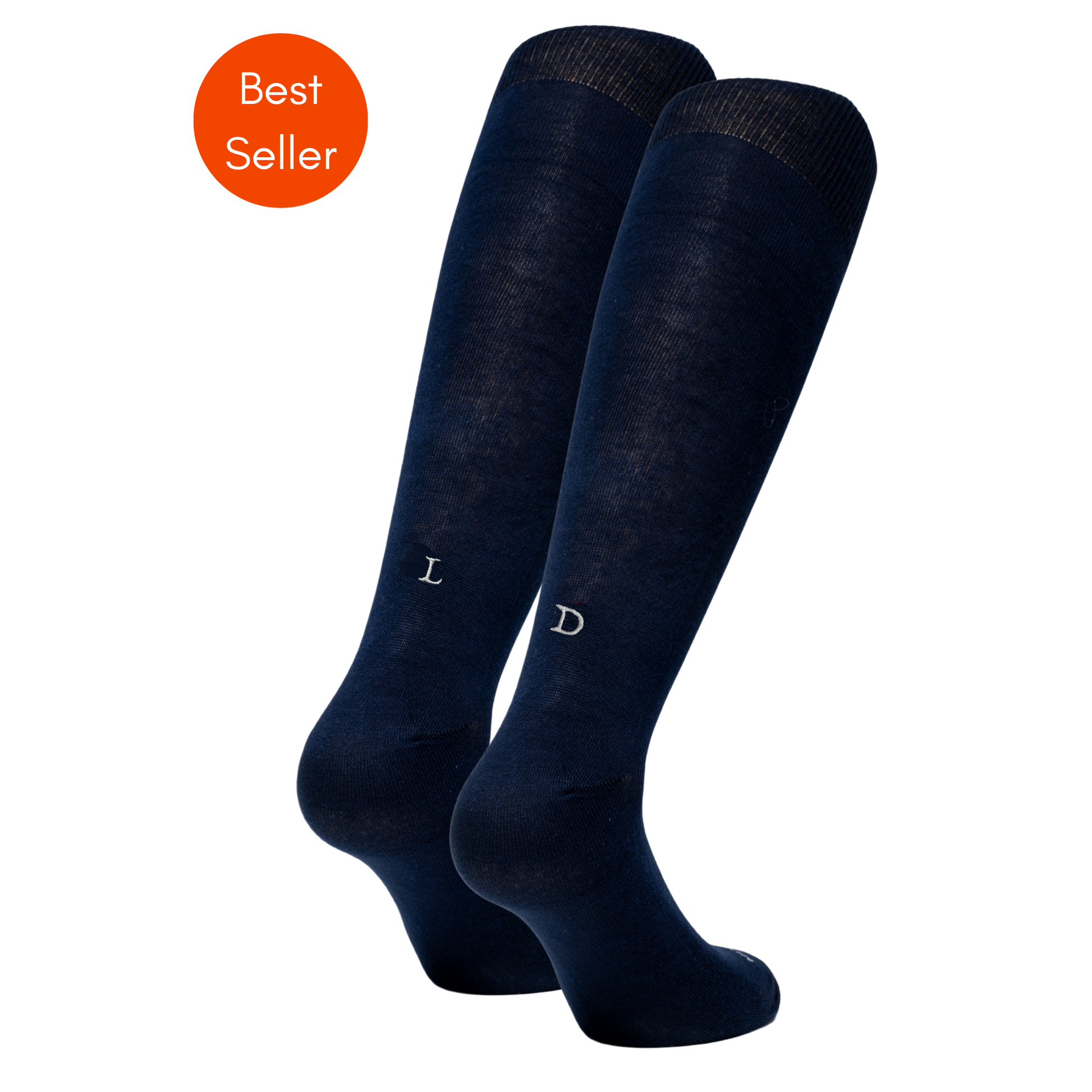 Calze Uomo Filo Scozia Stretch | Blu Iniziali Ricamate Grigie | Taglia 40/45 | Lunghezza Ginocchio