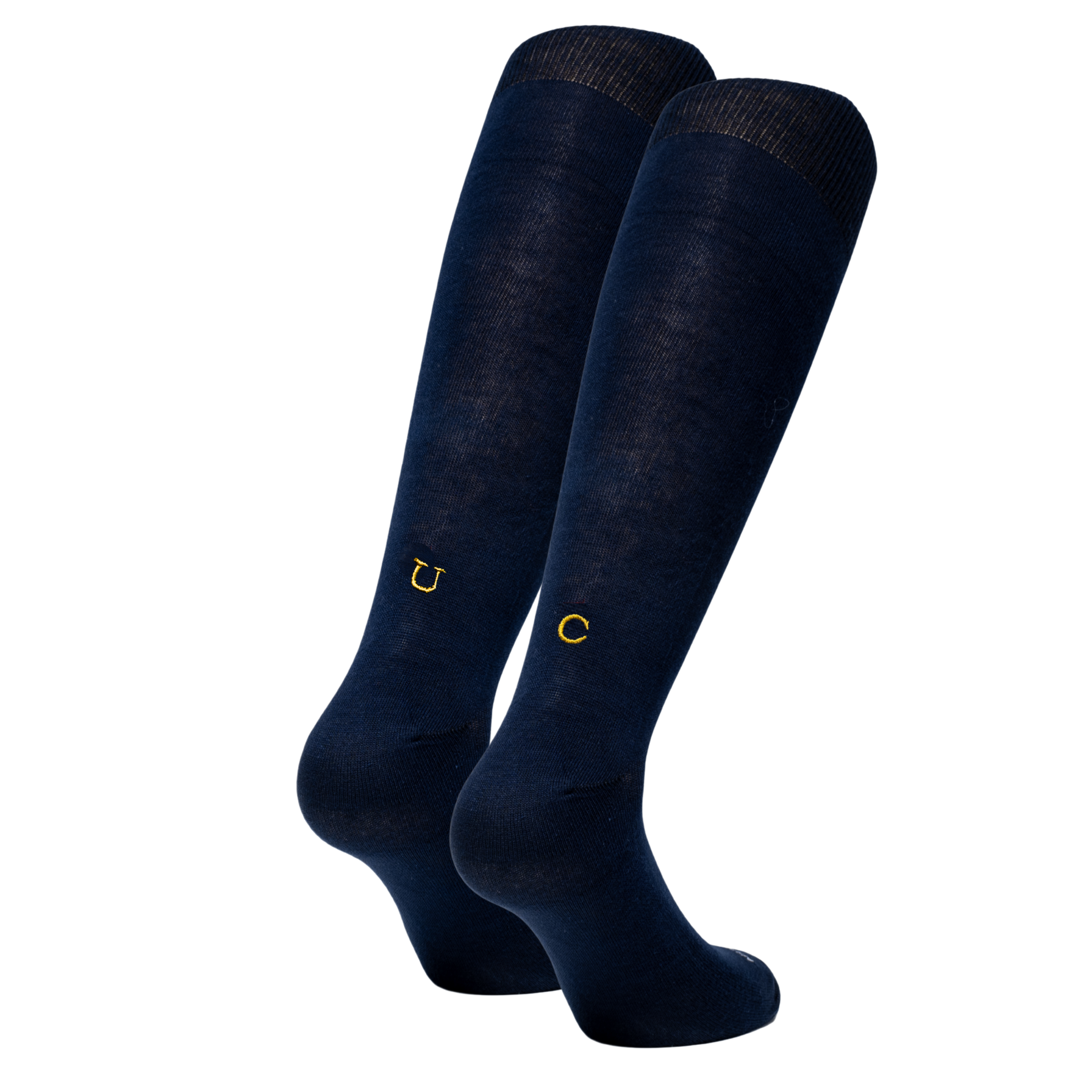 Chaussettes extensibles en laine écossaise pour homme | Bleues avec initiales brodées et moutarde | Taille 40/45 | Longueur genou