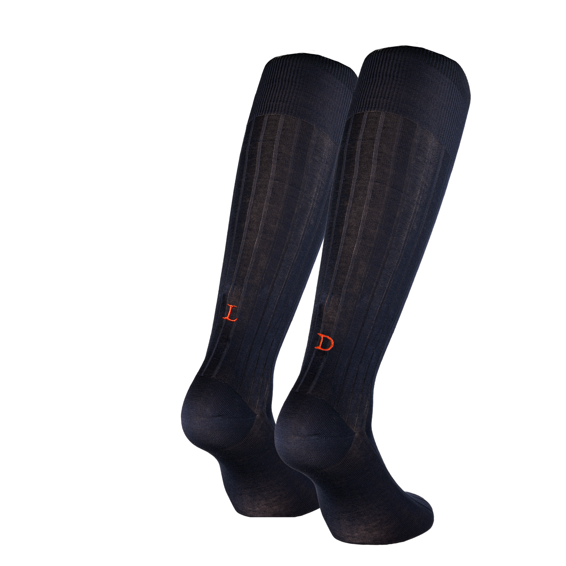 Calze Uomo Filo Scozia Stretch a Coste | Blu Iniziali Ricamate Rosse | Taglia 40/45 | Lunghezza Ginocchio