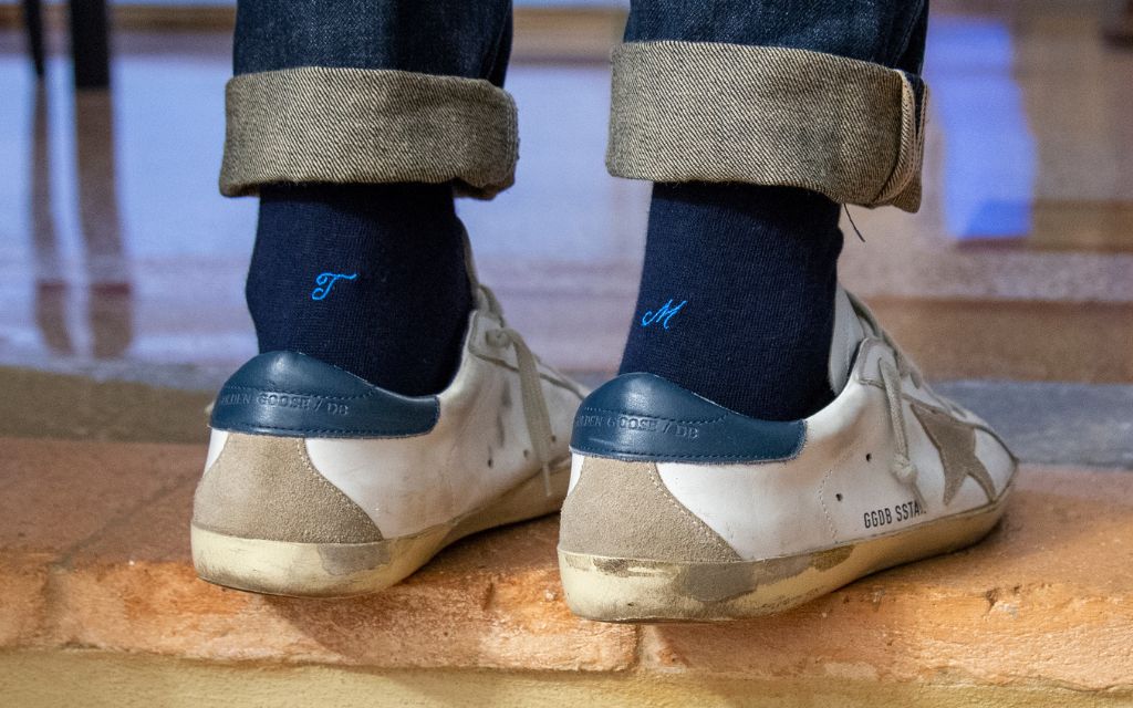 Chaussettes homme en coton extensible | Bleu roi avec initiales brodées en cursive | Taille 40/45 | Longueur genou