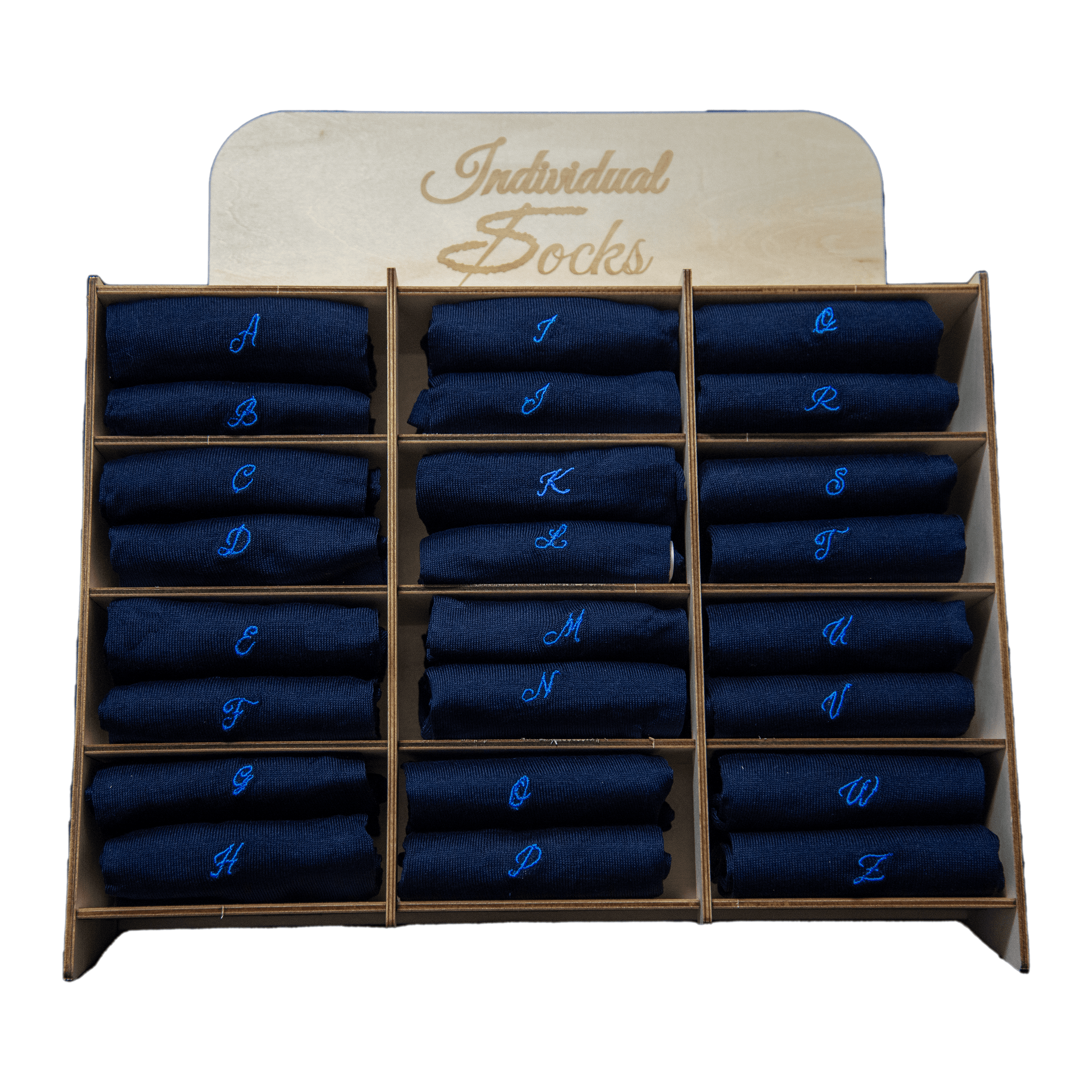 Chaussettes extensibles en laine écossaise pour homme | Bleues avec initiales royales en italique | Taille 40/45 | Longueur genou