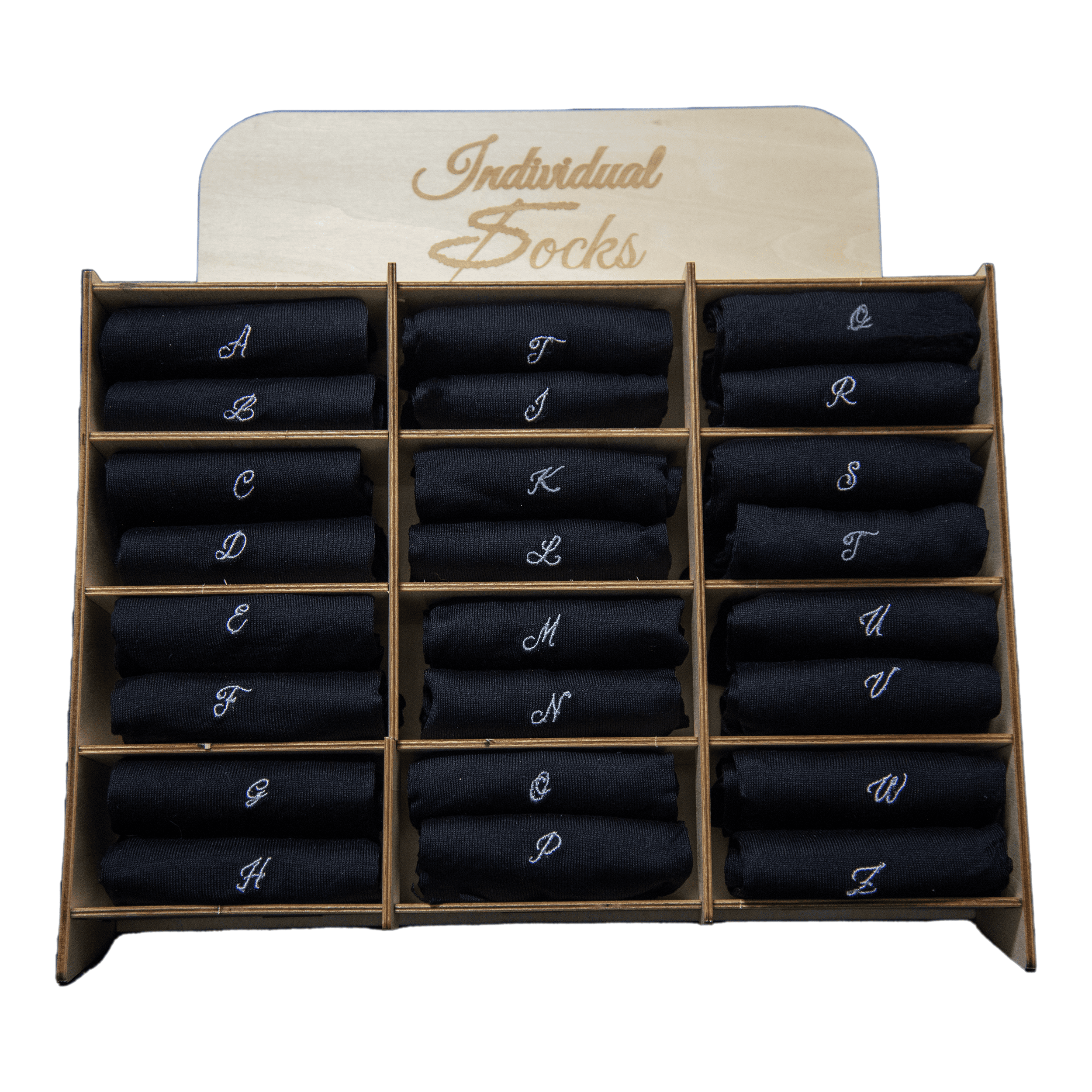 Chaussettes extensibles en laine écossaise pour homme | Noires avec initiales brodées en cursive grise | Taille 40/45 | Longueur genou