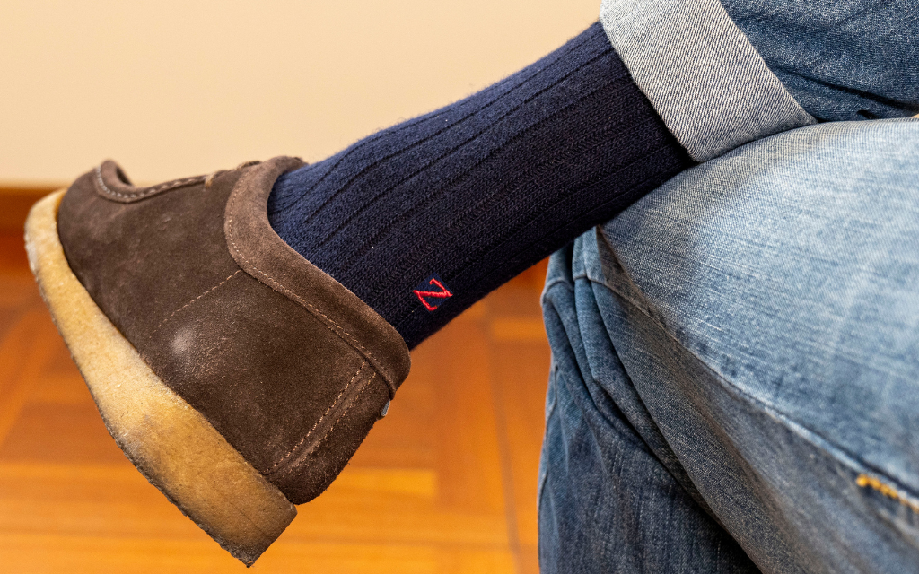 Calze Blu Cashmere Blend - Ricamo Rosso - Taglia 38/41 - 181