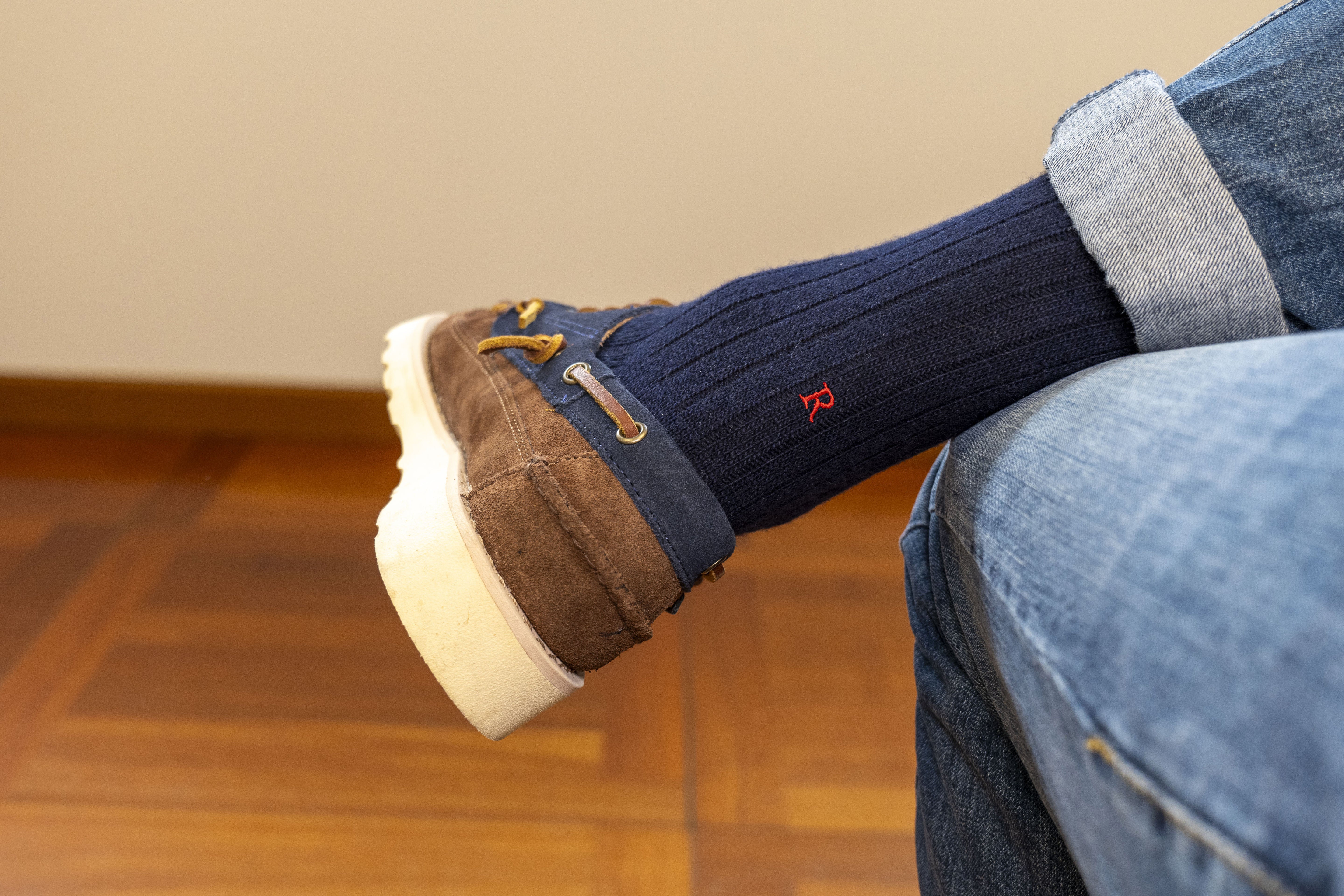 Calze Blu Cashmere Blend - Ricamo Rosso - Taglia 38/41 - 181