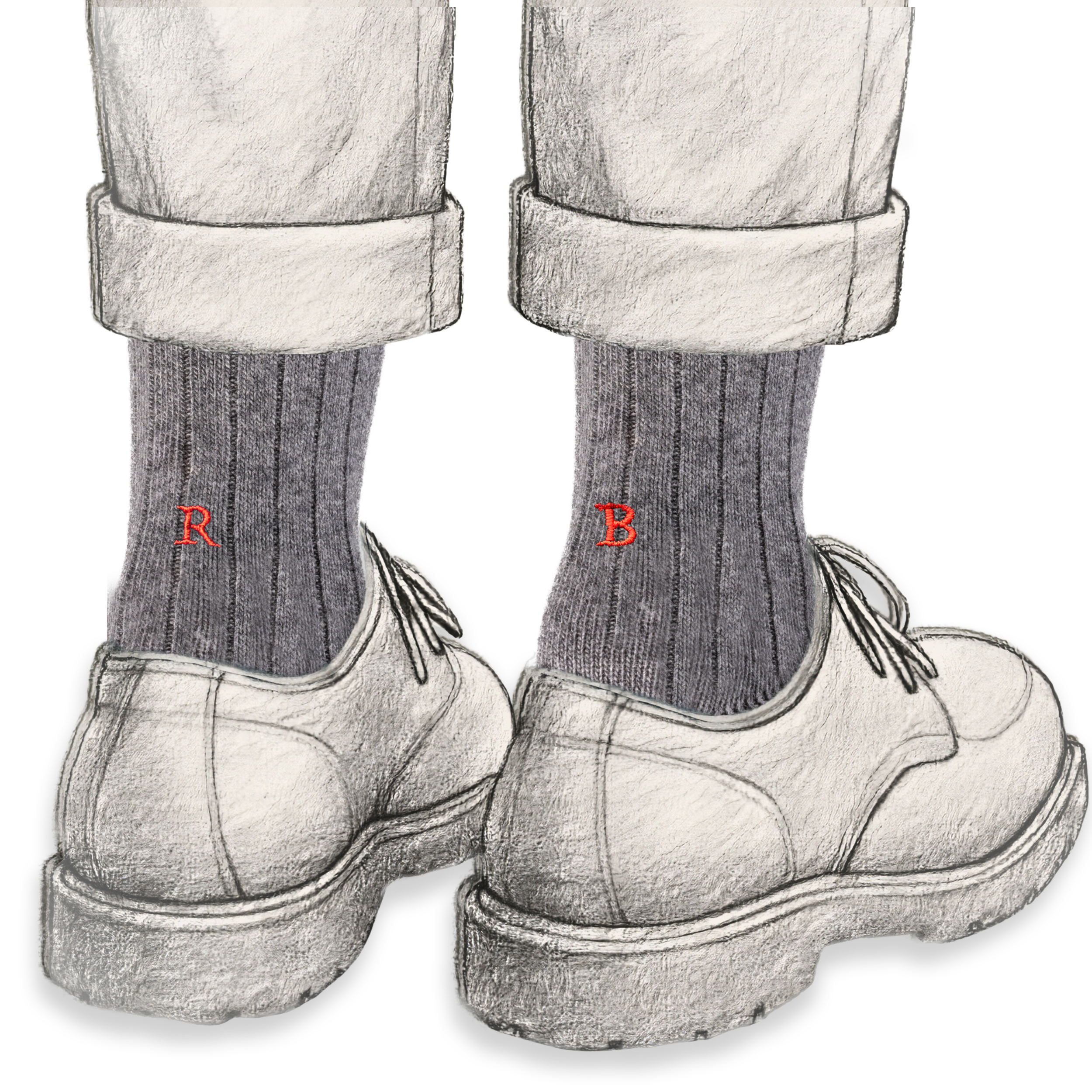 Calze Uomo Cashmere Blend | Grigio iniziali Ricamate Rosse | Lunghezza Ginocchio