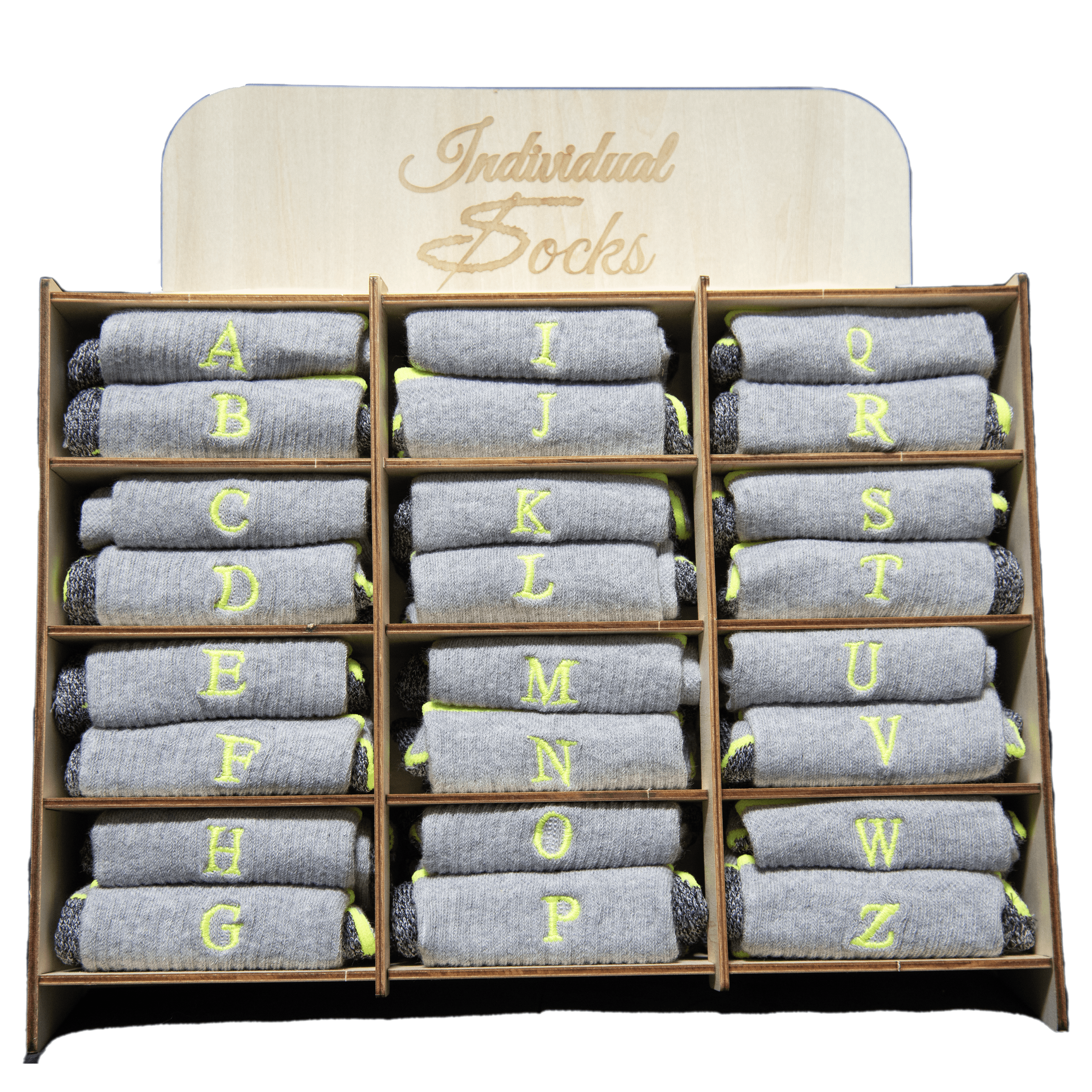 Calcetines deportivos para mujer | Grises con iniciales bordadas fluorescentes | Talla 36/40 | Largo hasta el tobillo