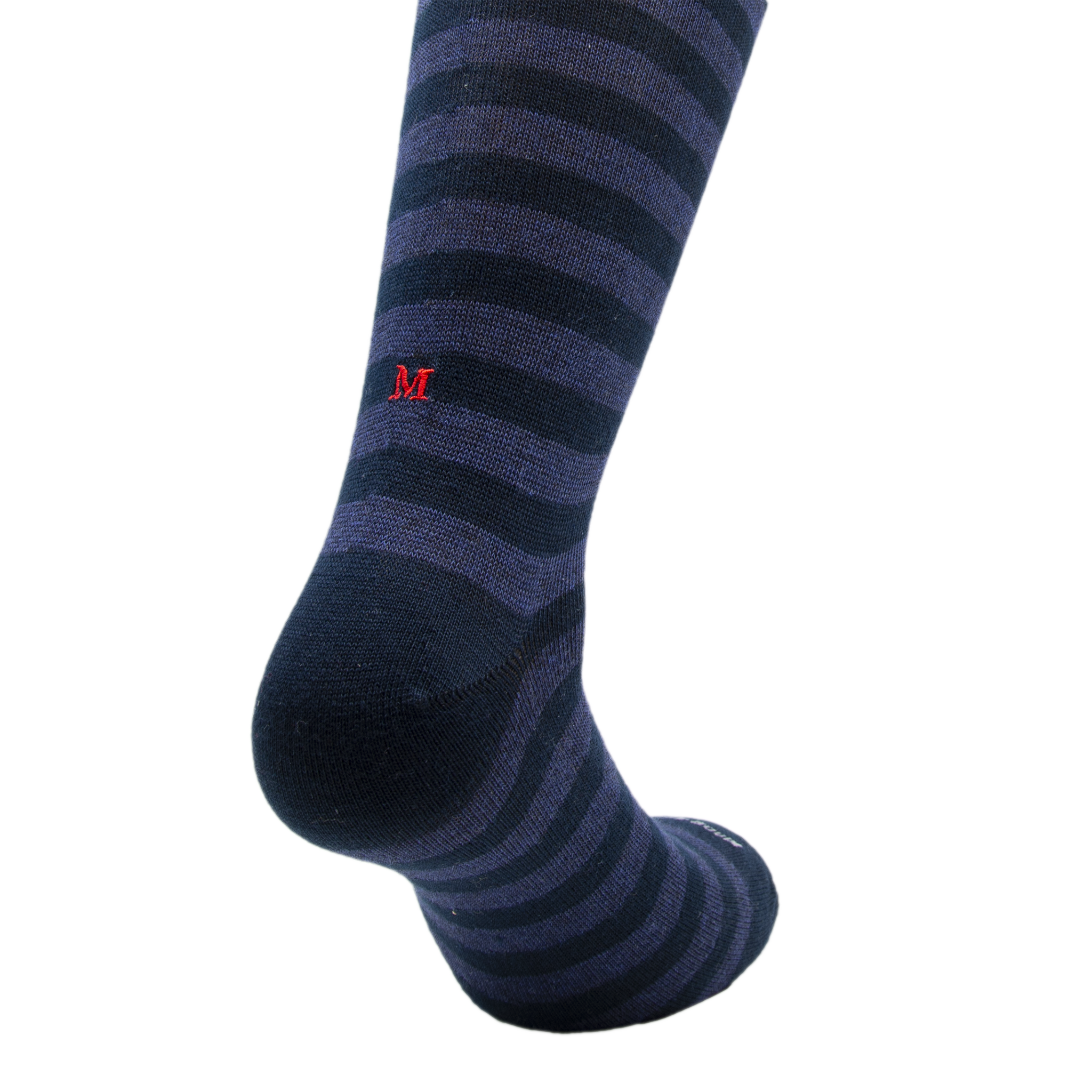 Chaussettes homme en coton extensible | Rayures bleu denim avec initiales rouges brodées | Taille 40/45 | Longueur genou