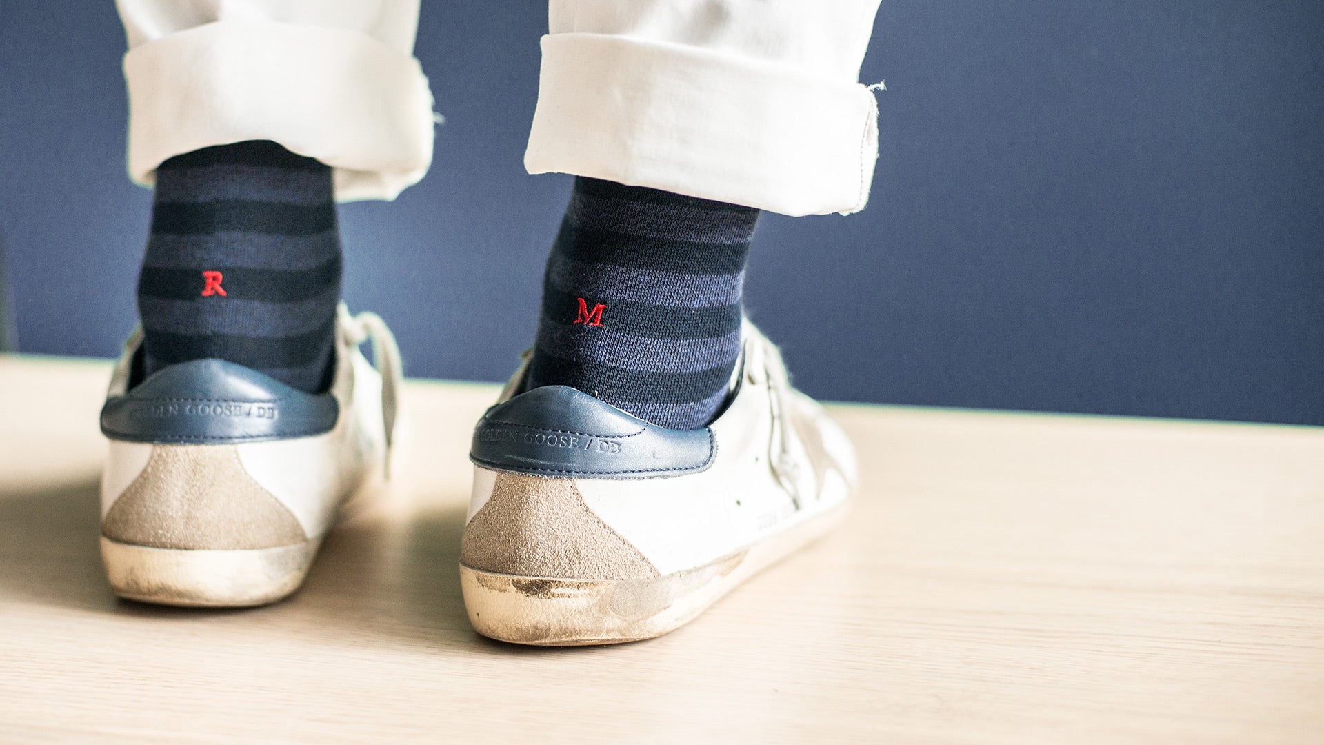 Men's Blue Socks with Red Initials - Stretch Cotton - Size 40/45 - 101