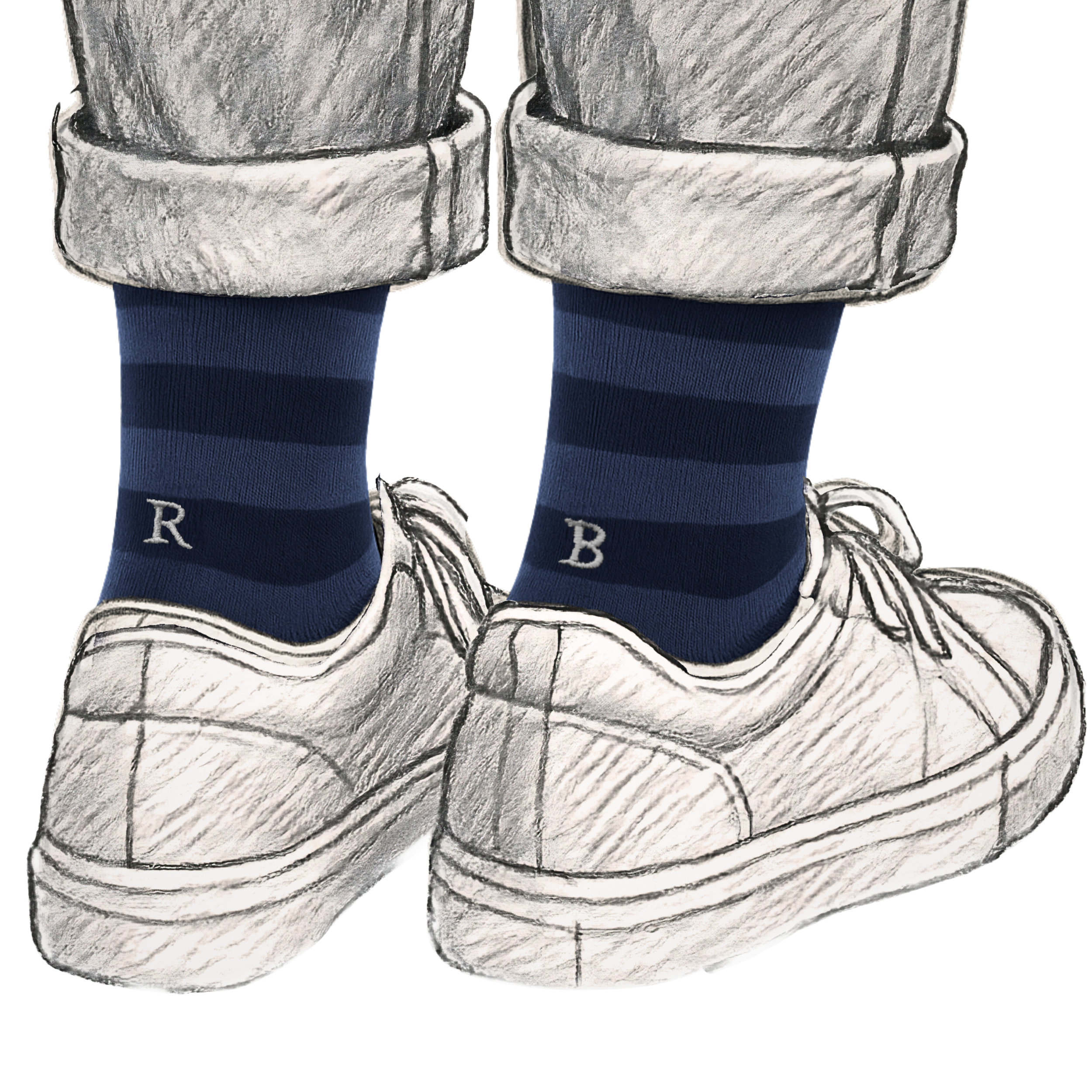 Calze Uomo Cotone Stretch | Riga Blu Denim Iniziali Ricamate Grigie | Taglia 40/45 | Lunghezza Ginocchio
