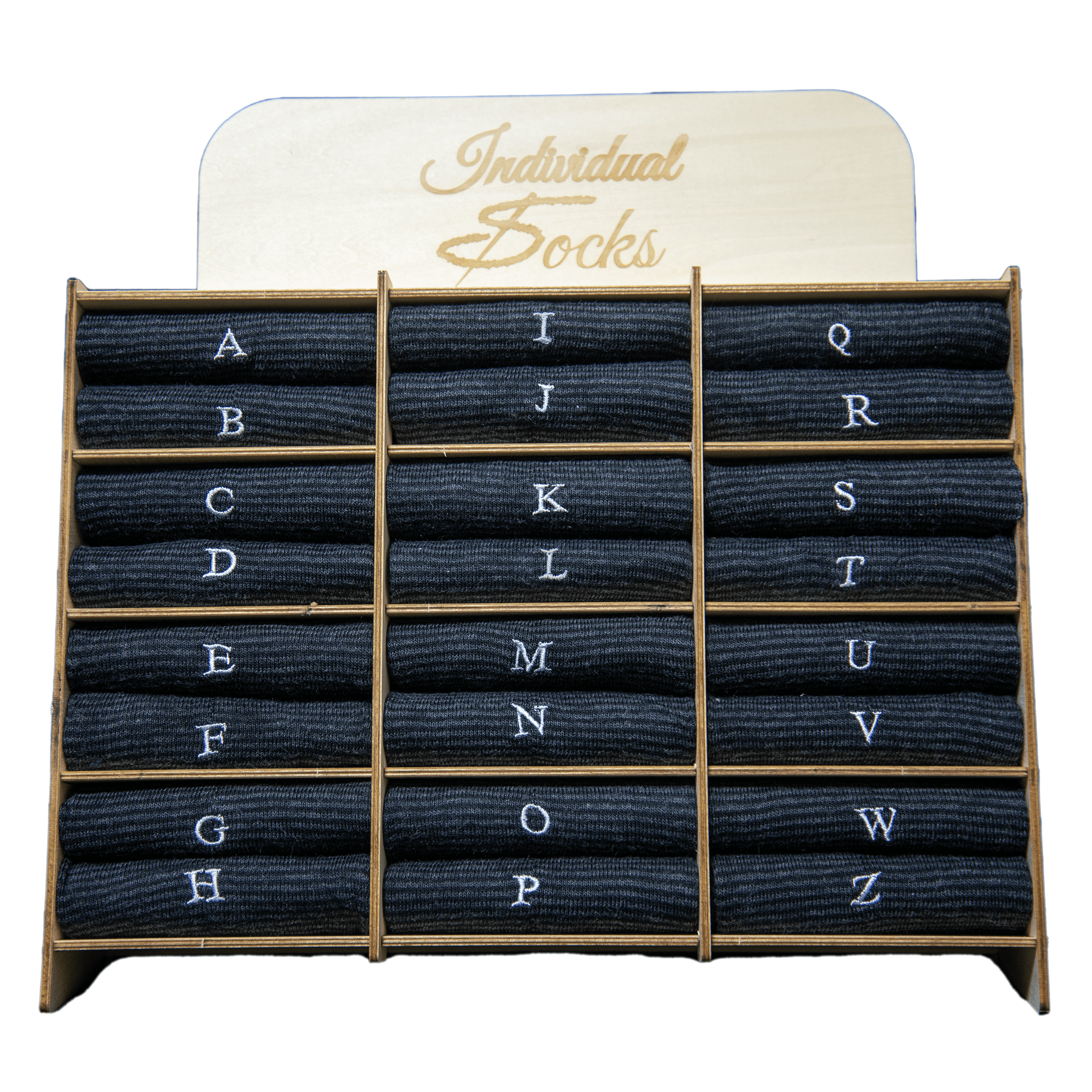 Chaussettes homme en coton extensible | Rayures grises/noires avec initiales grises brodées | Taille 40/45 | Longueur genou