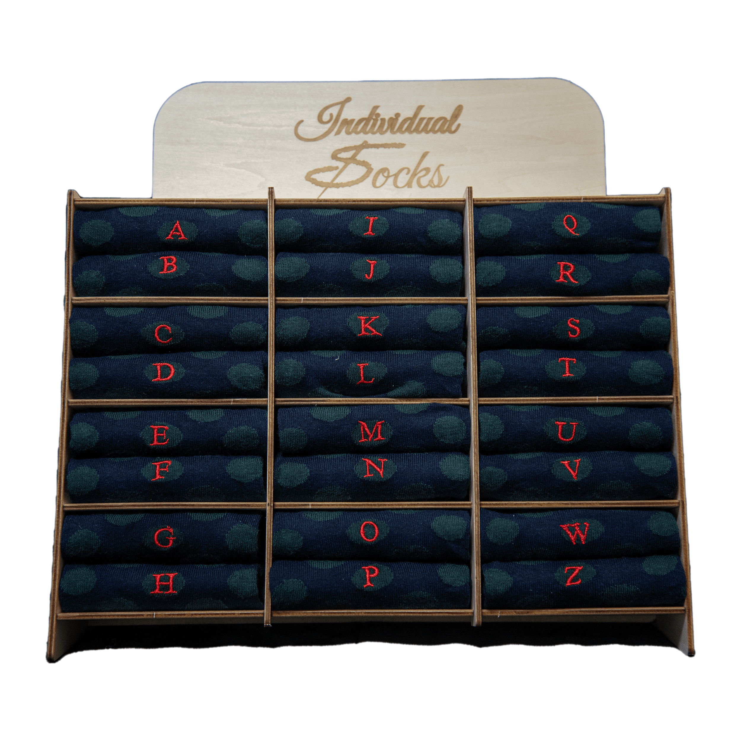 Chaussettes homme en coton extensible | Pois verts avec initiales rouges brodées | Taille 40/45 | Longueur genou