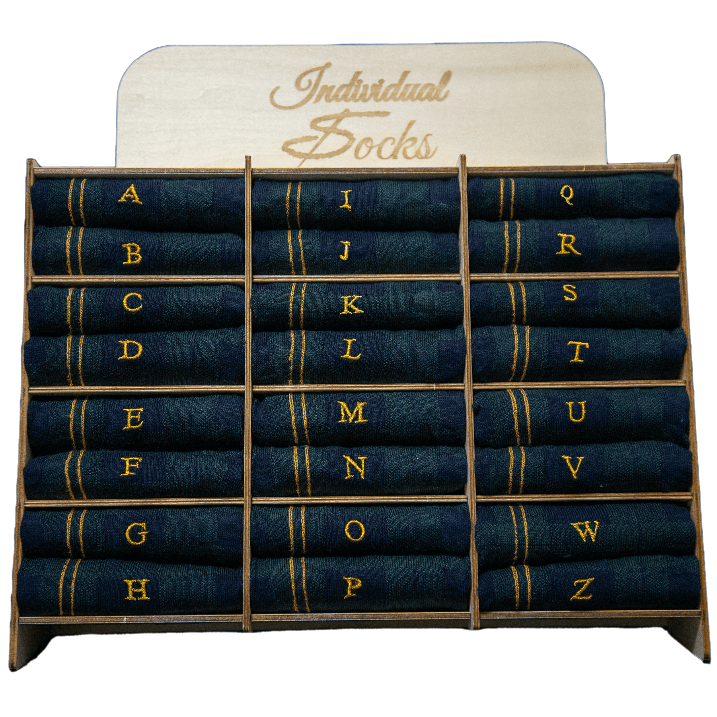 Chaussettes homme en coton extensible | Initiales brodées à carreaux moutarde | Taille 40/45 | Longueur genou