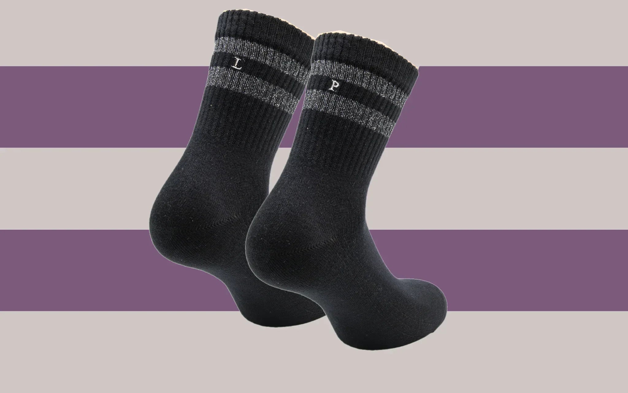 Calze Donna Nere Tennis con Righe Silver – Cotone Stretch