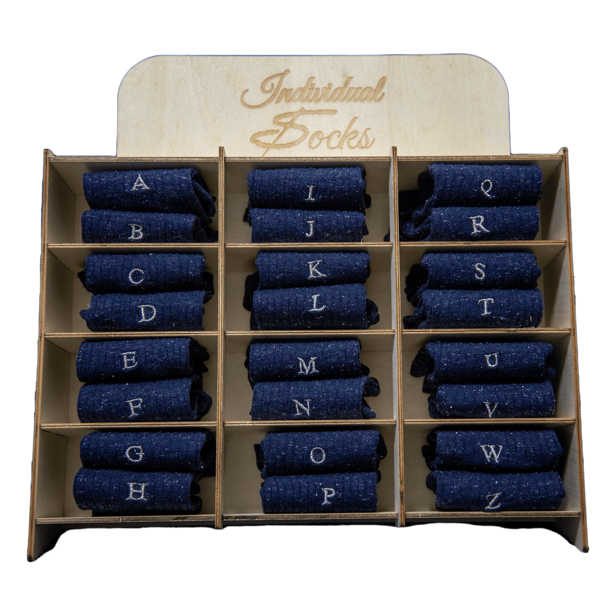 Chaussettes femme en viscose lurex | Bleues avec initiales argentées brodées | Taille 36/39 | Longueur cheville