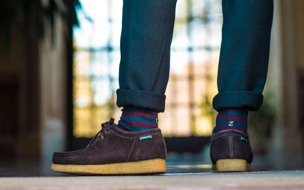 Chaussettes homme en coton extensible | Rayures bleues et bordeaux avec initiales brodées | Taille 40/45 | Longueur genou