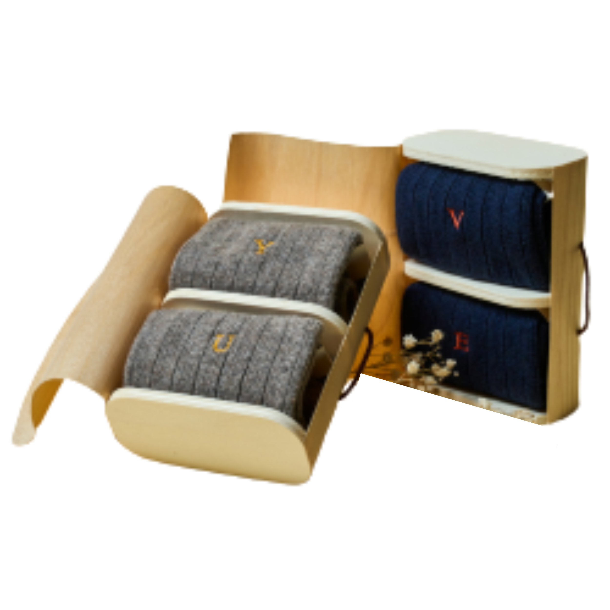 Calze Uomo Cashmere Blend | Grigio iniziali Ricamate Rosse | Lunghezza Ginocchio