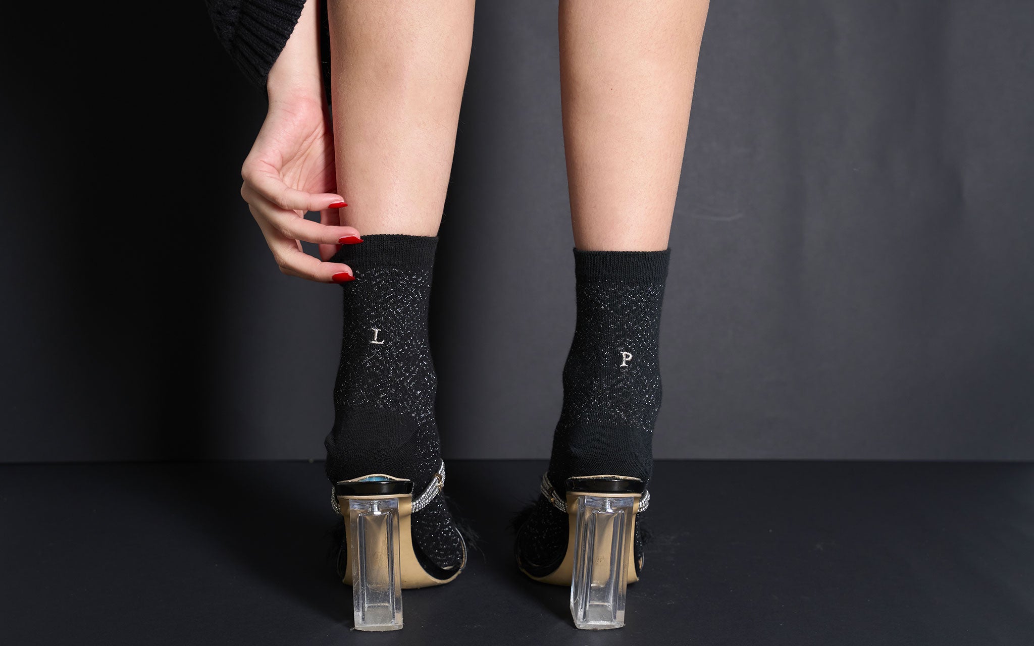 Allover Black and silver Ankle Length Women's socks - Lurex blend - Size 36/39 - 657