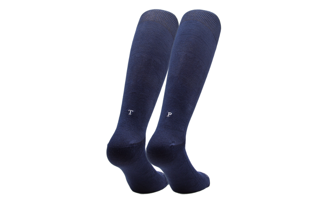 Chaussettes homme en coton extensible | Bleues avec initiales brodées grises | Taille 40/45 | Longueur genou