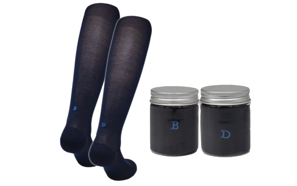 Chaussettes extensibles en laine écossaise pour homme | Bleu roi avec initiales brodées | Taille 40/45 | Longueur genou
