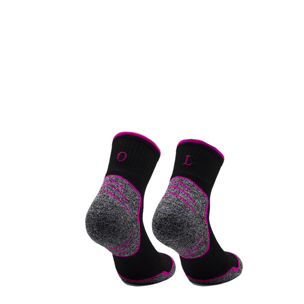 Calcetines deportivos para mujer | Negros con iniciales bordadas en fucsia | Talla 36/40 | Largo hasta el tobillo