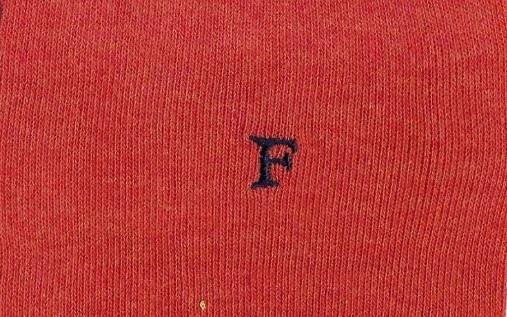 calza uomo arancio melange cotone organico personalizzata iniziali ricamate lettera F F_109A