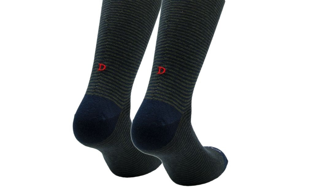 calza uomo riga blu navy - verde scuro cotone organico personalizzata iniziali ricamate 402__A