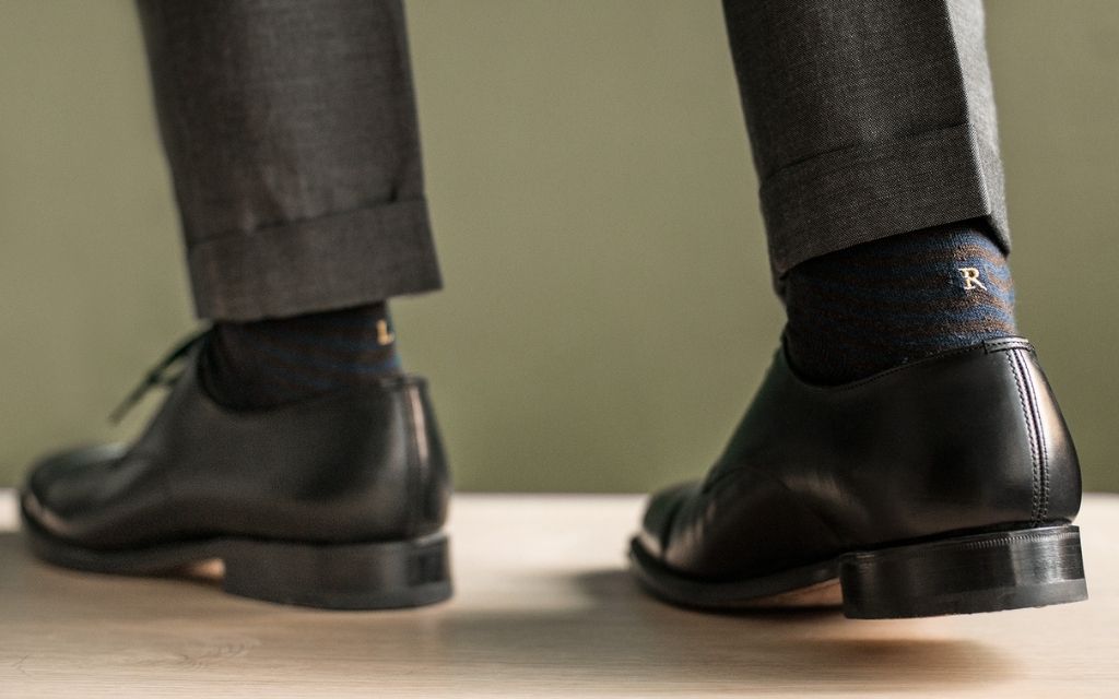 calza uomo riga marrone - blu melange cotone organico personalizzata iniziali ricamate 301__A