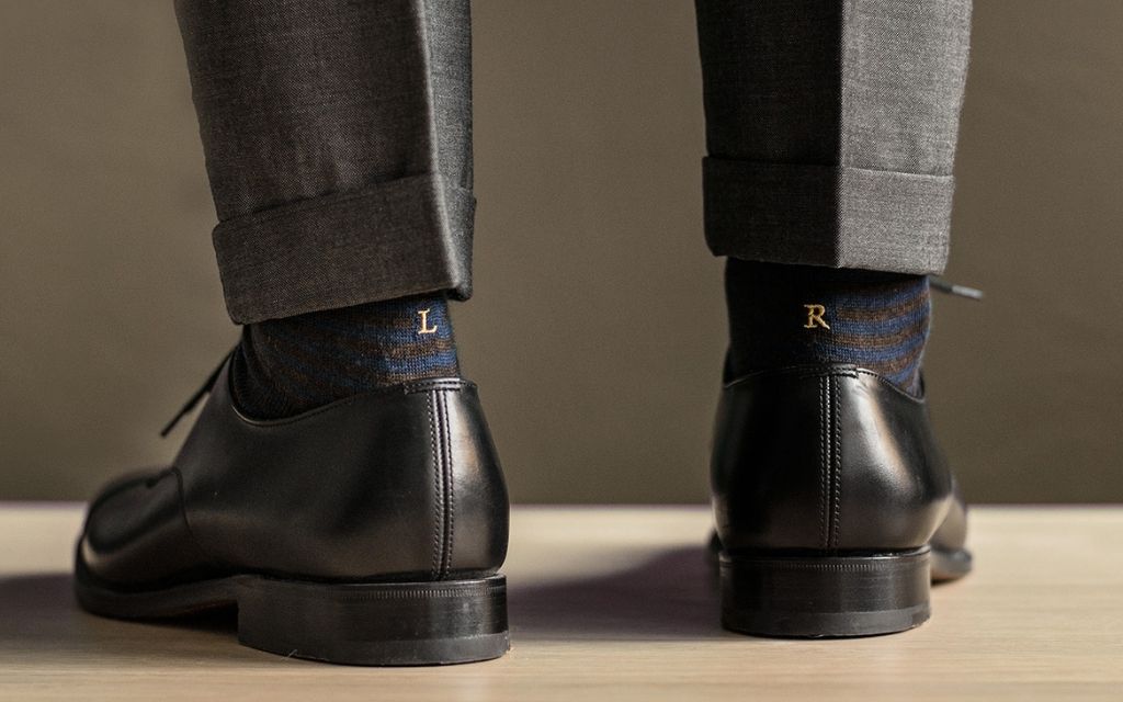 calza uomo riga marrone - blu melange cotone organico personalizzata iniziali ricamate 301A