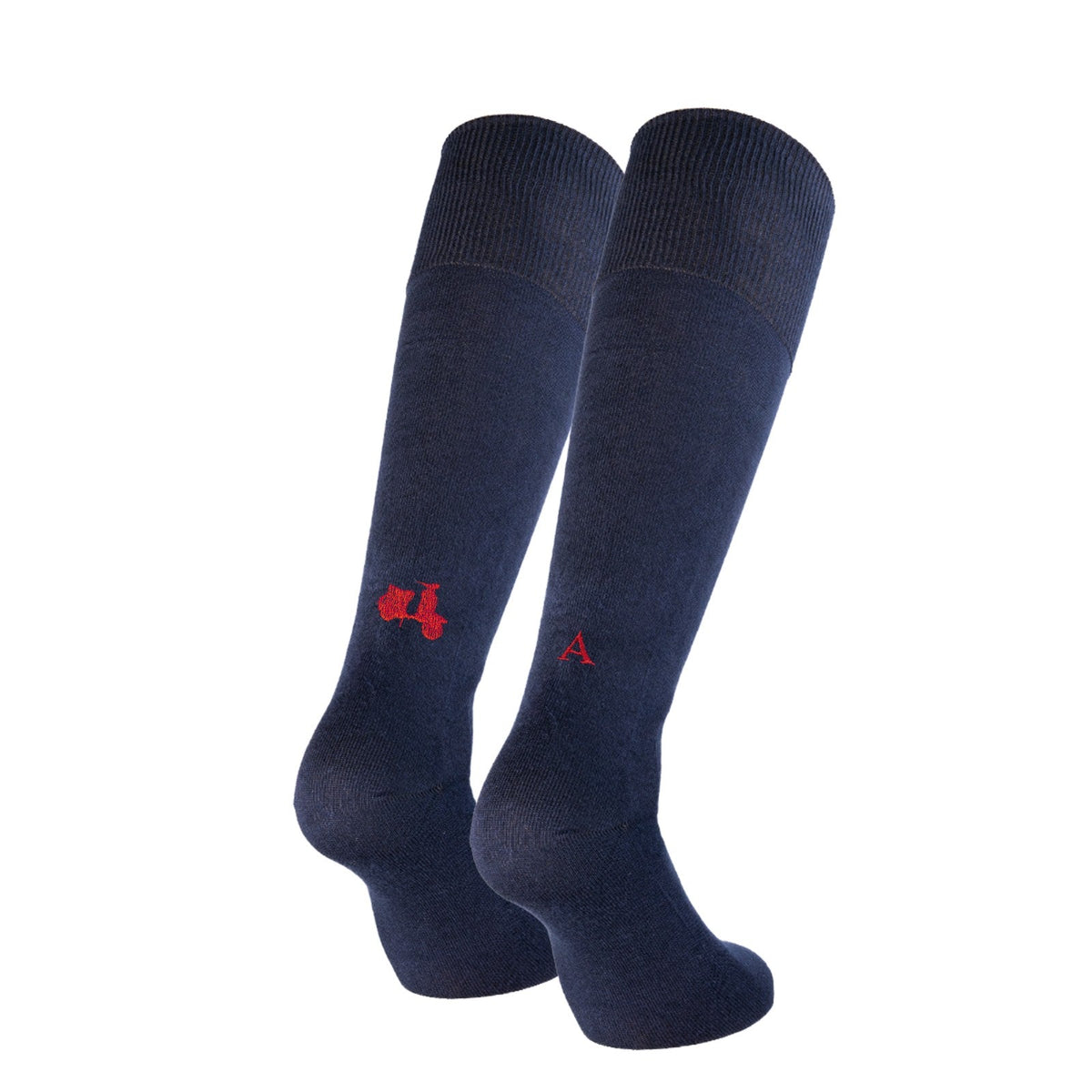 regalo per un motociclista: calze blu Individual Socks Motor Bike Lovers con lo scooter ricamato in rosso su una calza e l'iniziale sull'altra