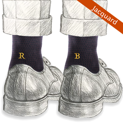 Calze jacquard bordeaux da uomo in cotone mercerizzato con le iniziali ricamate in senape, Individual Socks