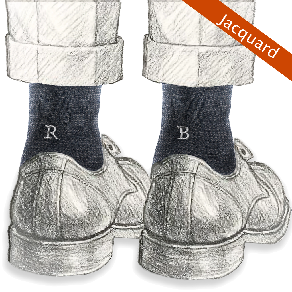 Calze jacquard grigio da uomo in cotone mercerizzato con le iniziali ricamate in grigio, Individual Socks