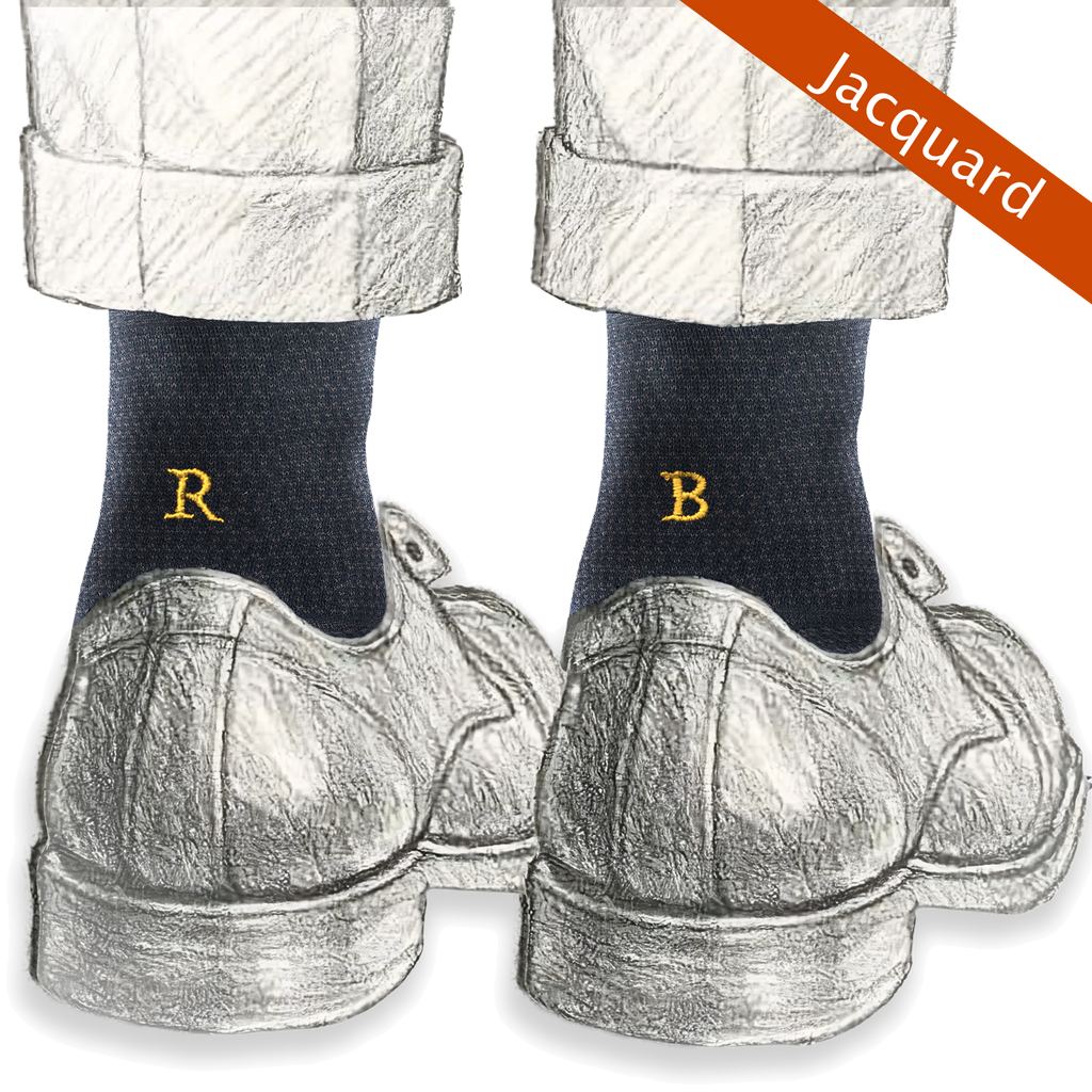Calze jacquard marrone da uomo in cotone mercerizzato con le iniziali ricamate in senape, Individual Socks