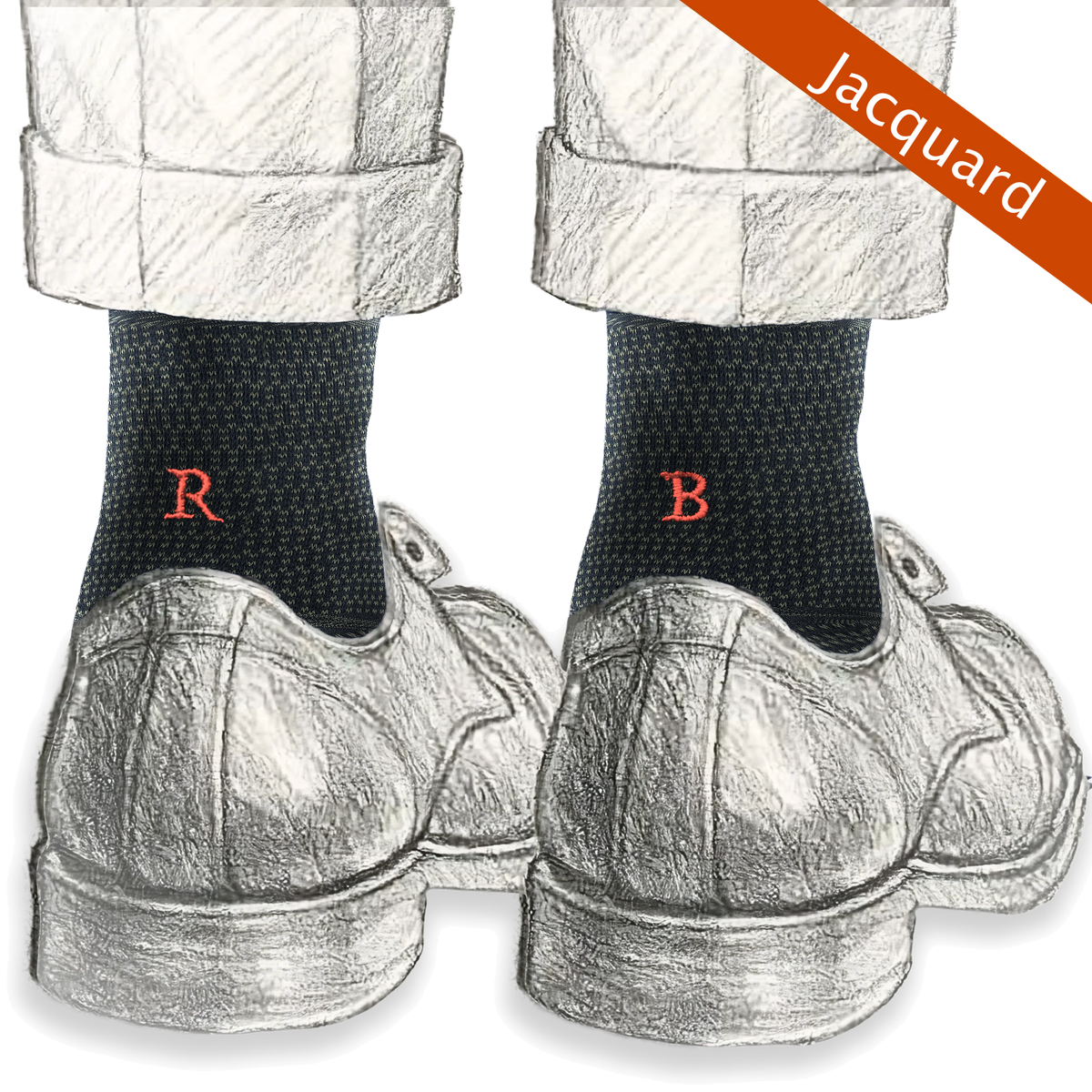 Calze jacquard verde da uomo in cotone mercerizzato con le iniziali ricamate in rosso, Individual Socks