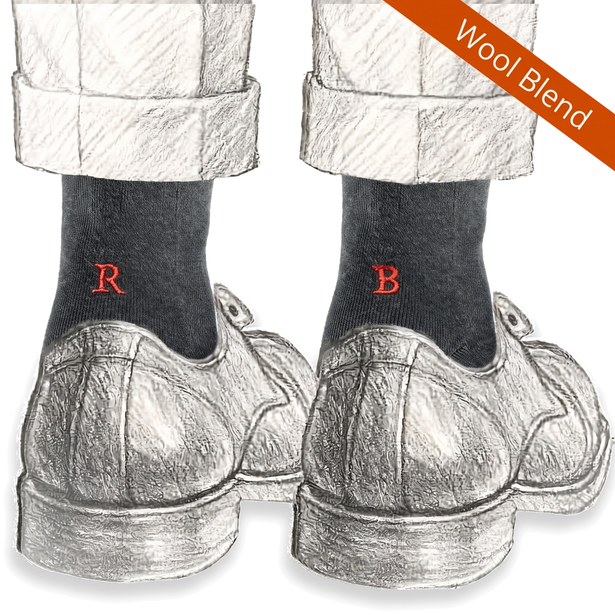 Calze grigio melange da uomo in lana merino con le iniziali ricamate in rosso, Individual Socks