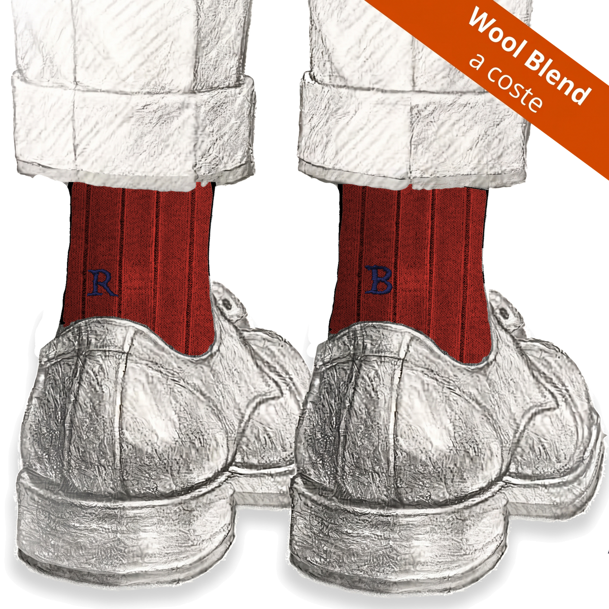 Calze arancio unisex in lana merino con le iniziali ricamate in blu, Individual Socks