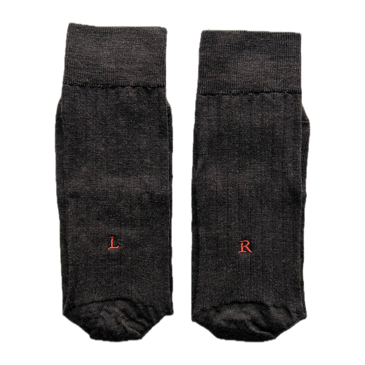 Calze marroni da uomo in lana merino con le iniziali ricamate in arancio, Individual Socks