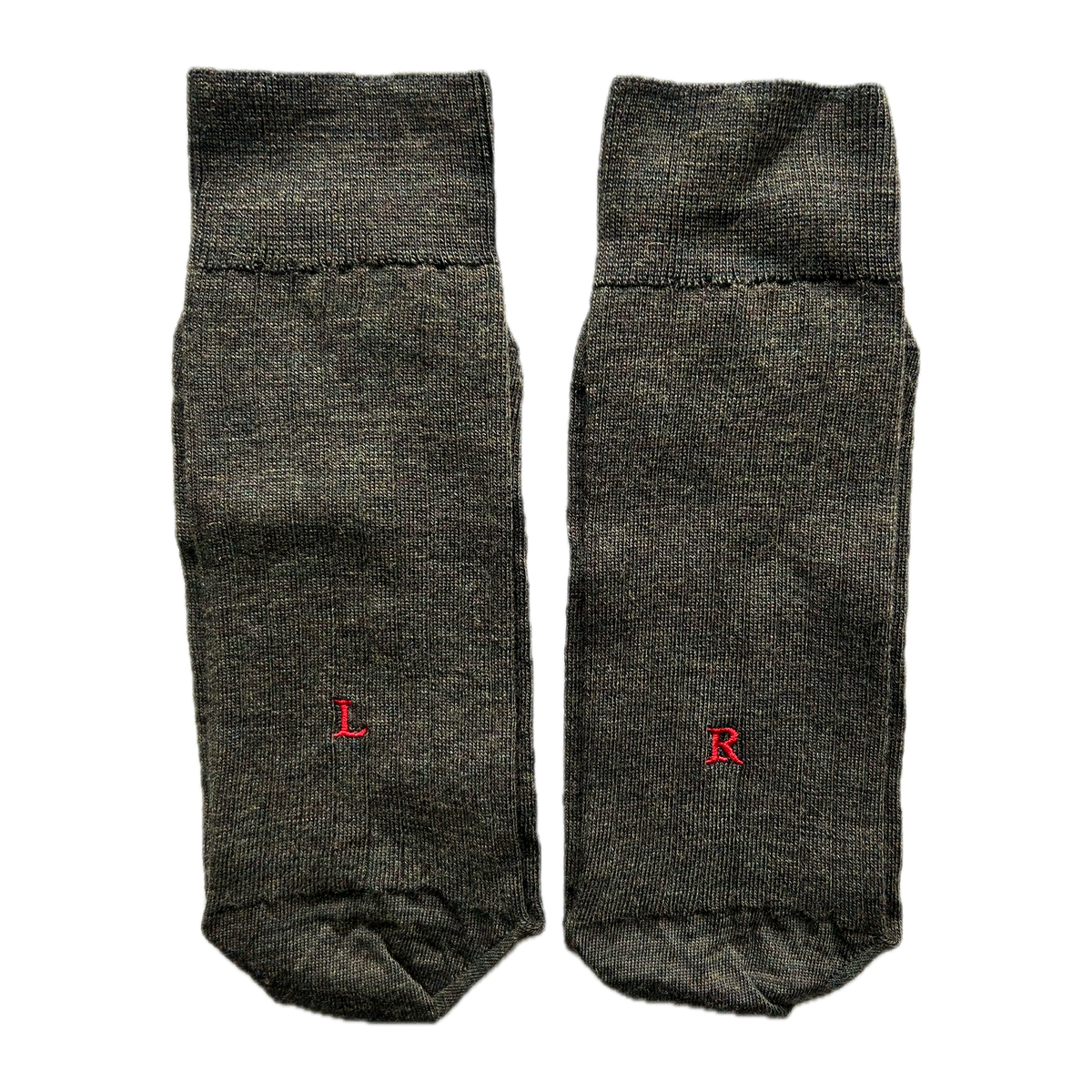 Calze verde melange da uomo in lana merino con le iniziali ricamate in rosso, Individual Socks